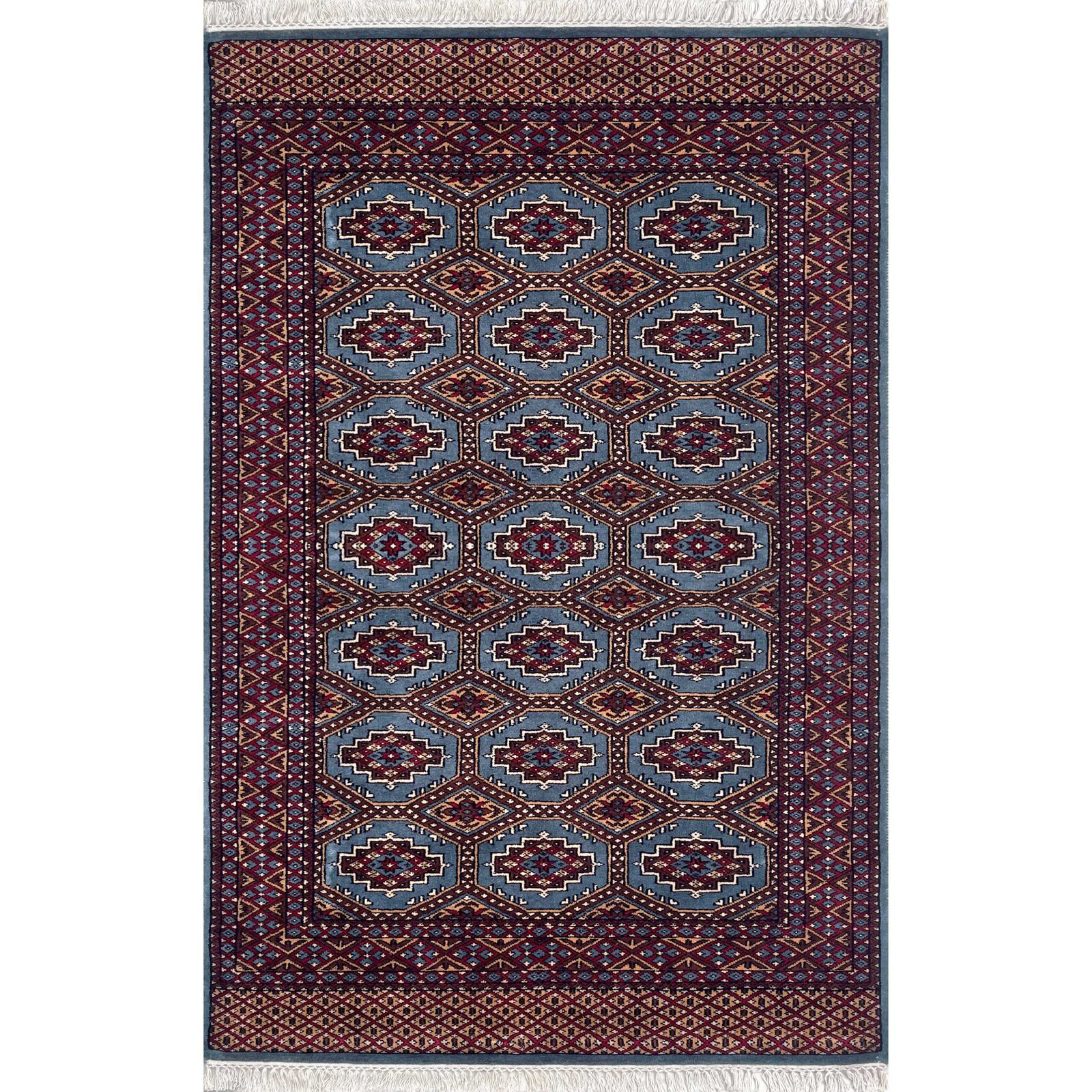 4x6 ft Hand Knotted Woolen Carpet Bluish Gray Bukhara