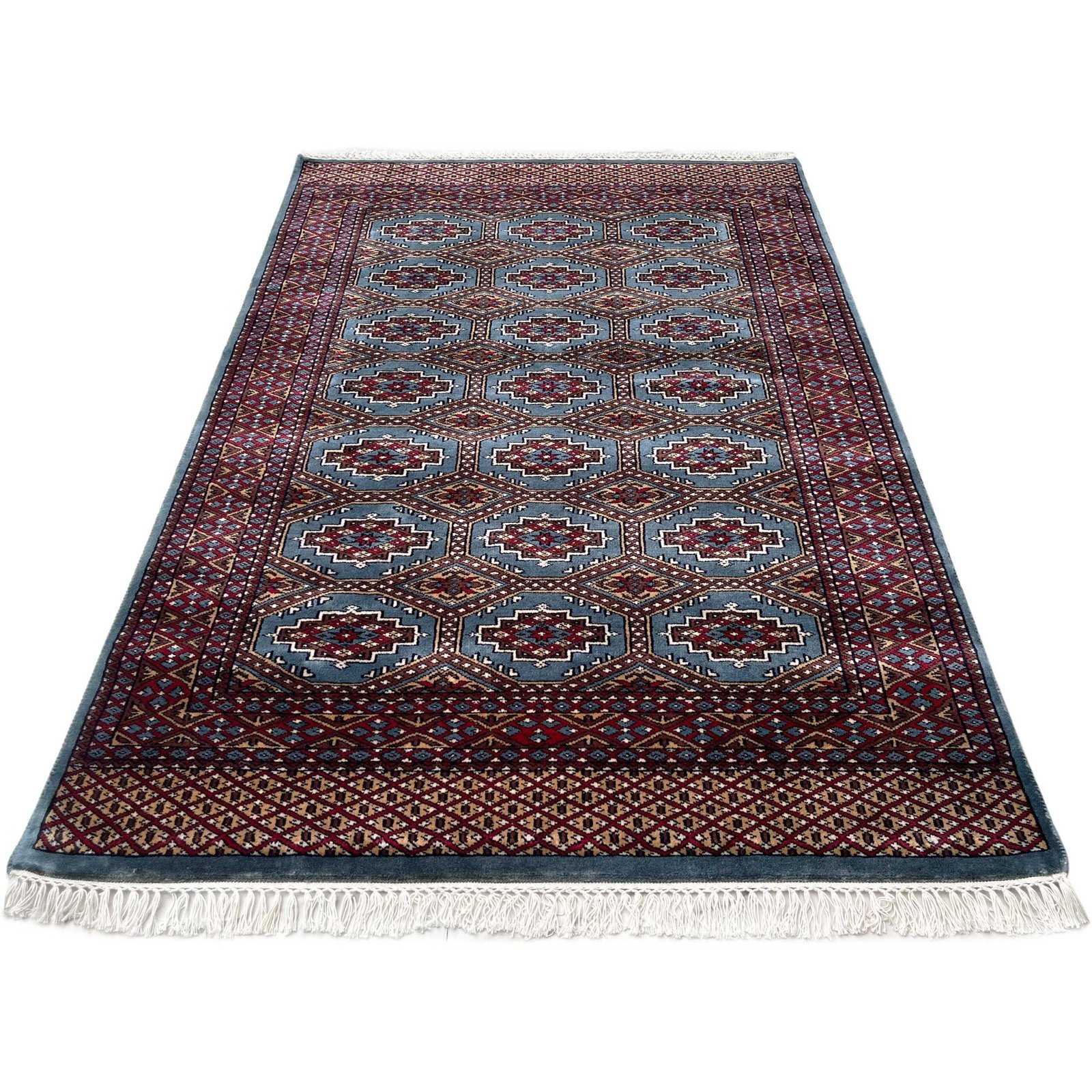 4x6 ft Hand Knotted Woolen Carpet Bluish Gray Bukhara - Image 6