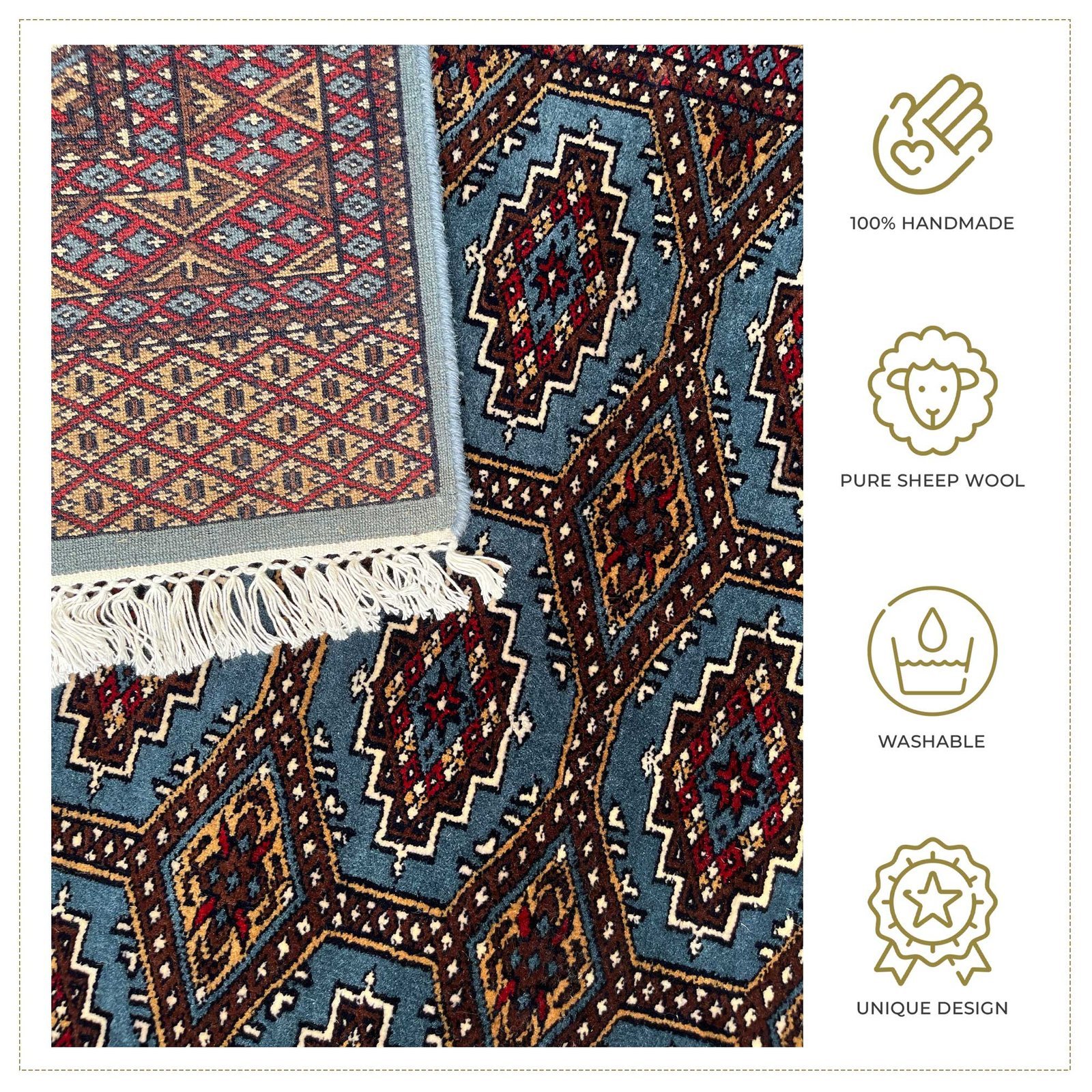 4x6 ft Hand Knotted Woolen Carpet Bluish Gray Bukhara - Image 5