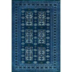 4x6 ft Handmade Knotted Wool Carpet Blue Dubba Tribal