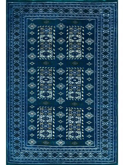 4x6 ft Handmade Knotted Wool Carpet Blue Dubba Tribal