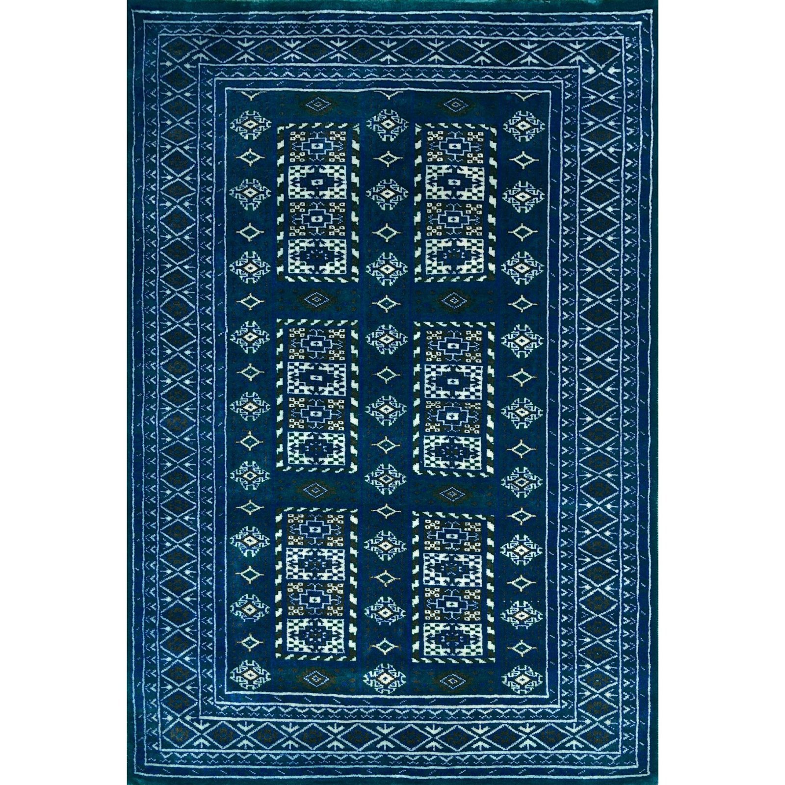 4x6 ft Handmade Knotted Wool Carpet Blue Dubba Tribal