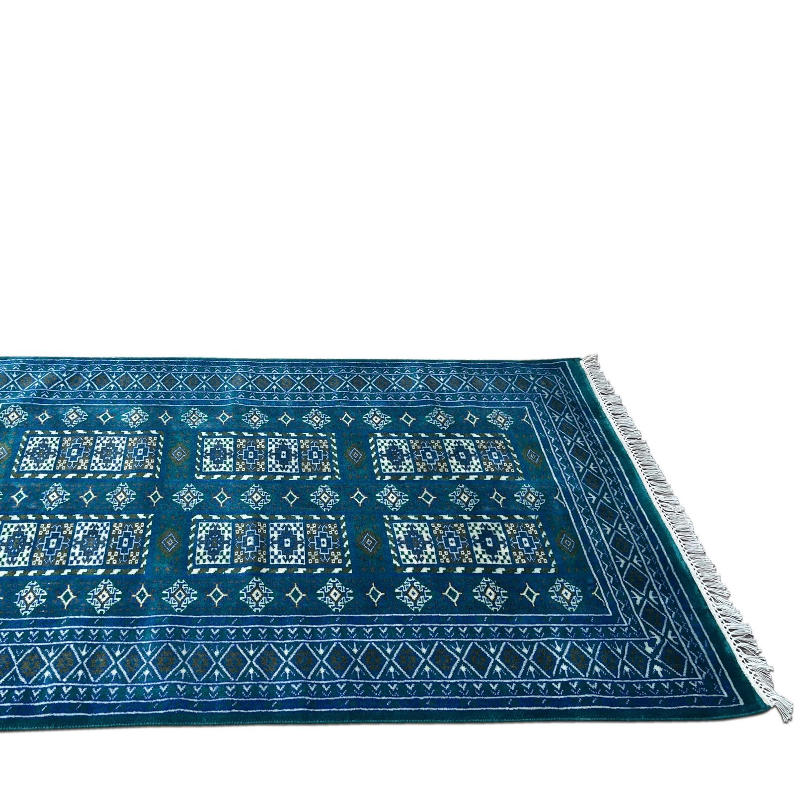 4x6 ft Handmade Knotted Wool Carpet Blue Dubba Tribal - Image 3