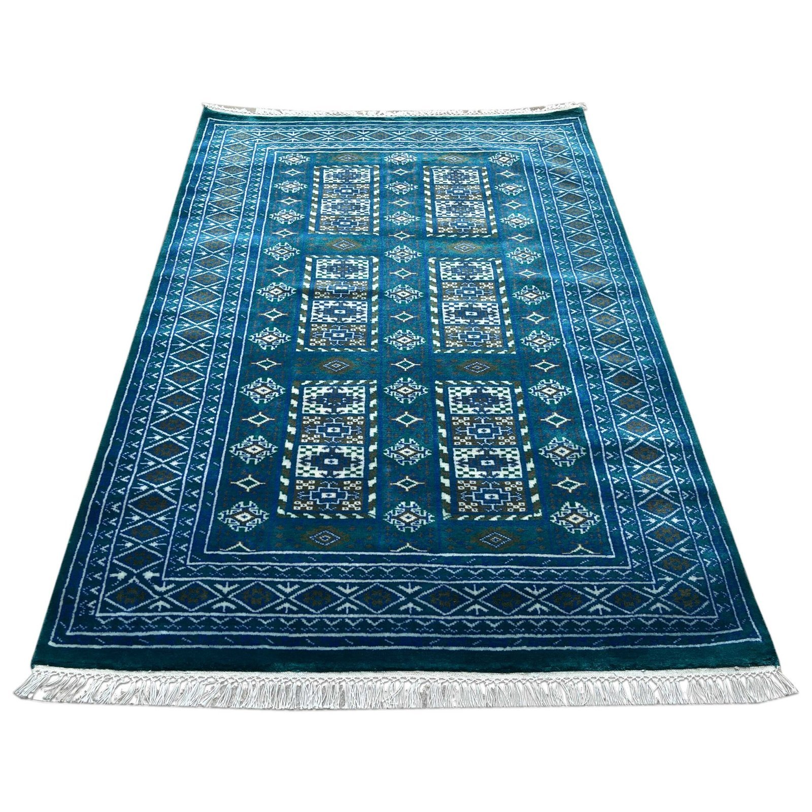 4x6 ft Handmade Knotted Wool Carpet Blue Dubba Tribal - Image 4