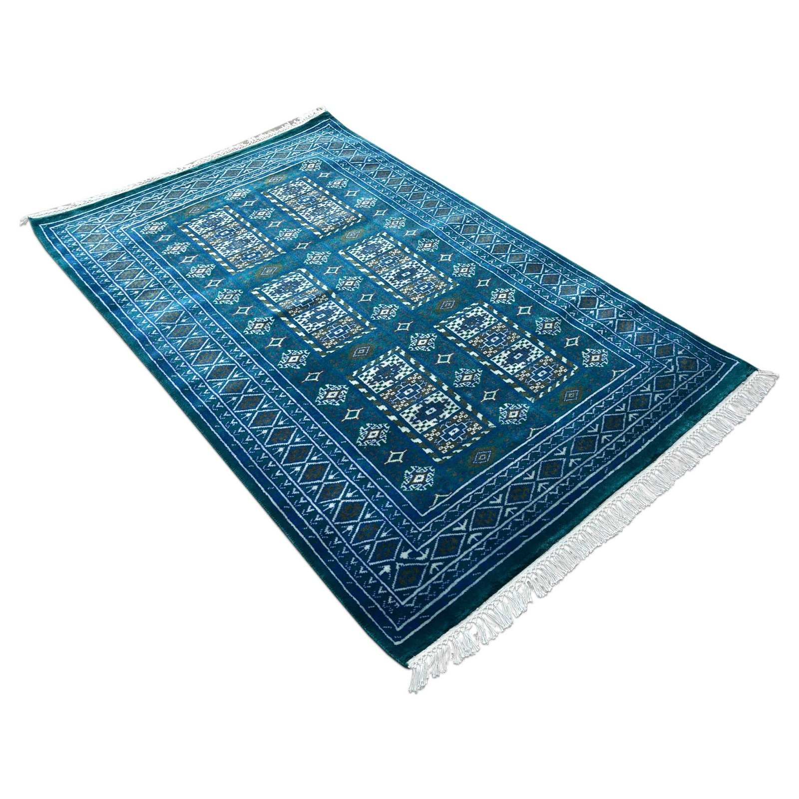 4x6 ft Handmade Knotted Wool Carpet Blue Dubba Tribal - Image 5