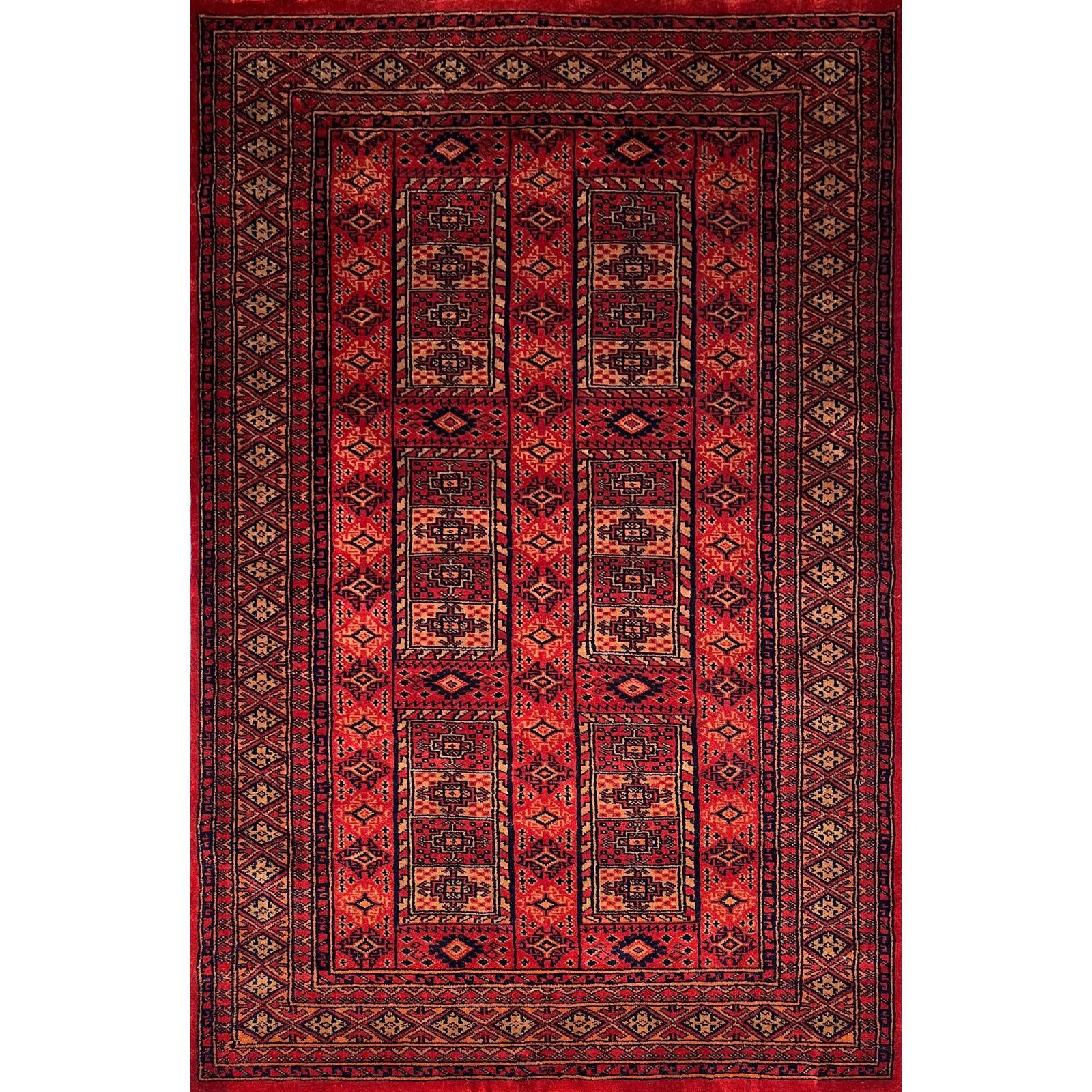4x6 ft Hand Knotted Wool Carpet Red Dubba Tribal