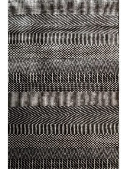 4x6 feet Hand Knotted Bamboo Silk Carpet Black and Gray Grass