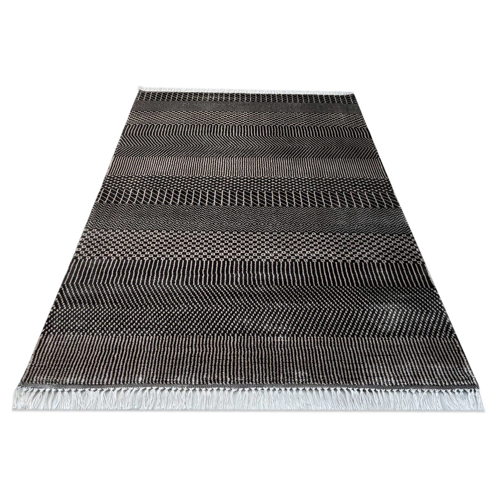 4x6 feet Hand Knotted Bamboo Silk Carpet Black and Gray Grass - Image 2