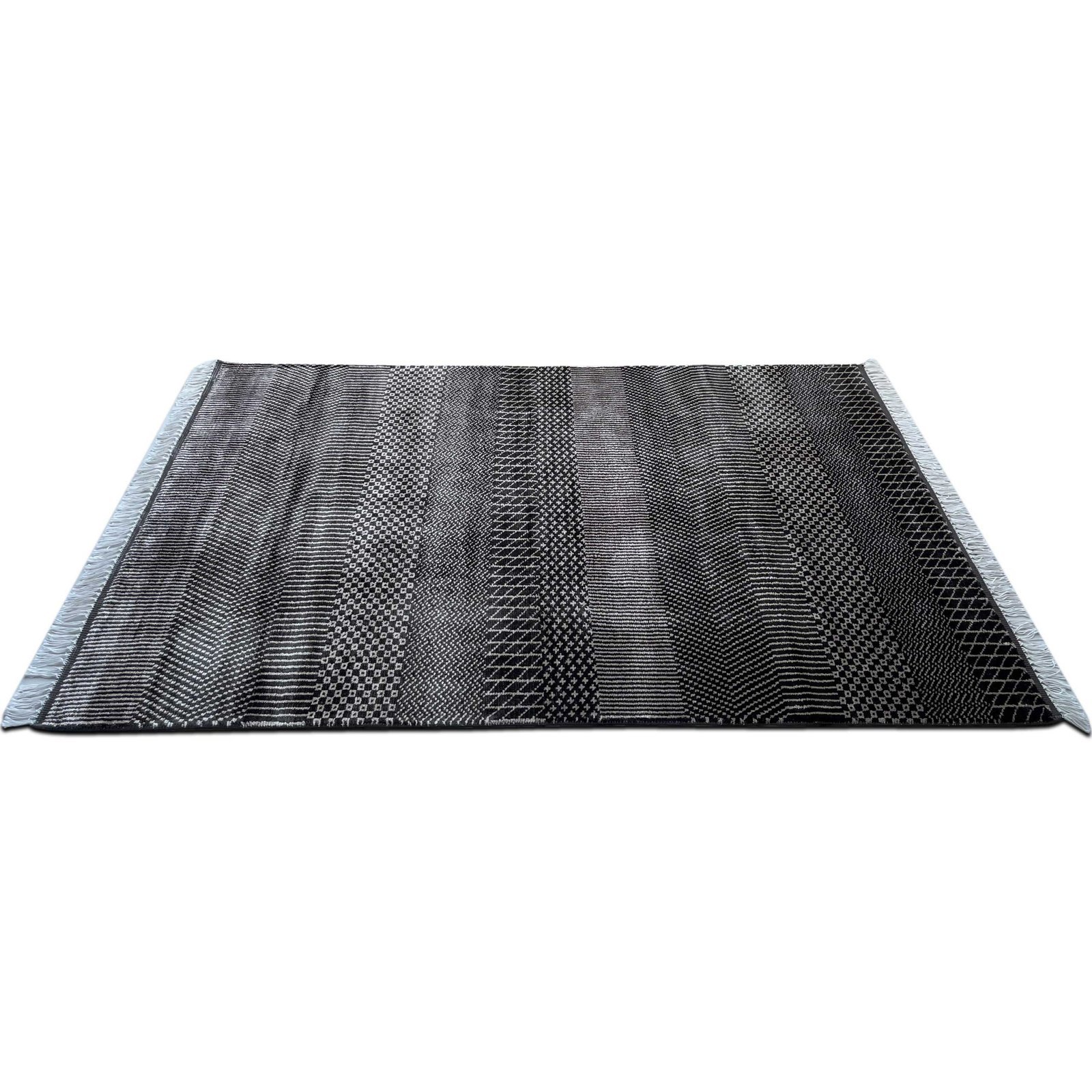 4x6 feet Hand Knotted Bamboo Silk Carpet Black and Gray Grass - Image 6