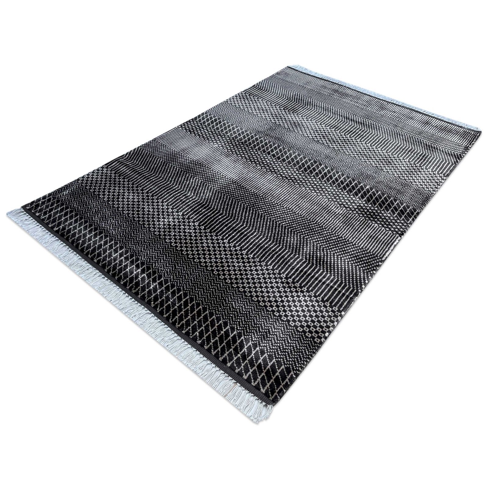 4x6 feet Hand Knotted Bamboo Silk Carpet Black and Gray Grass - Image 5