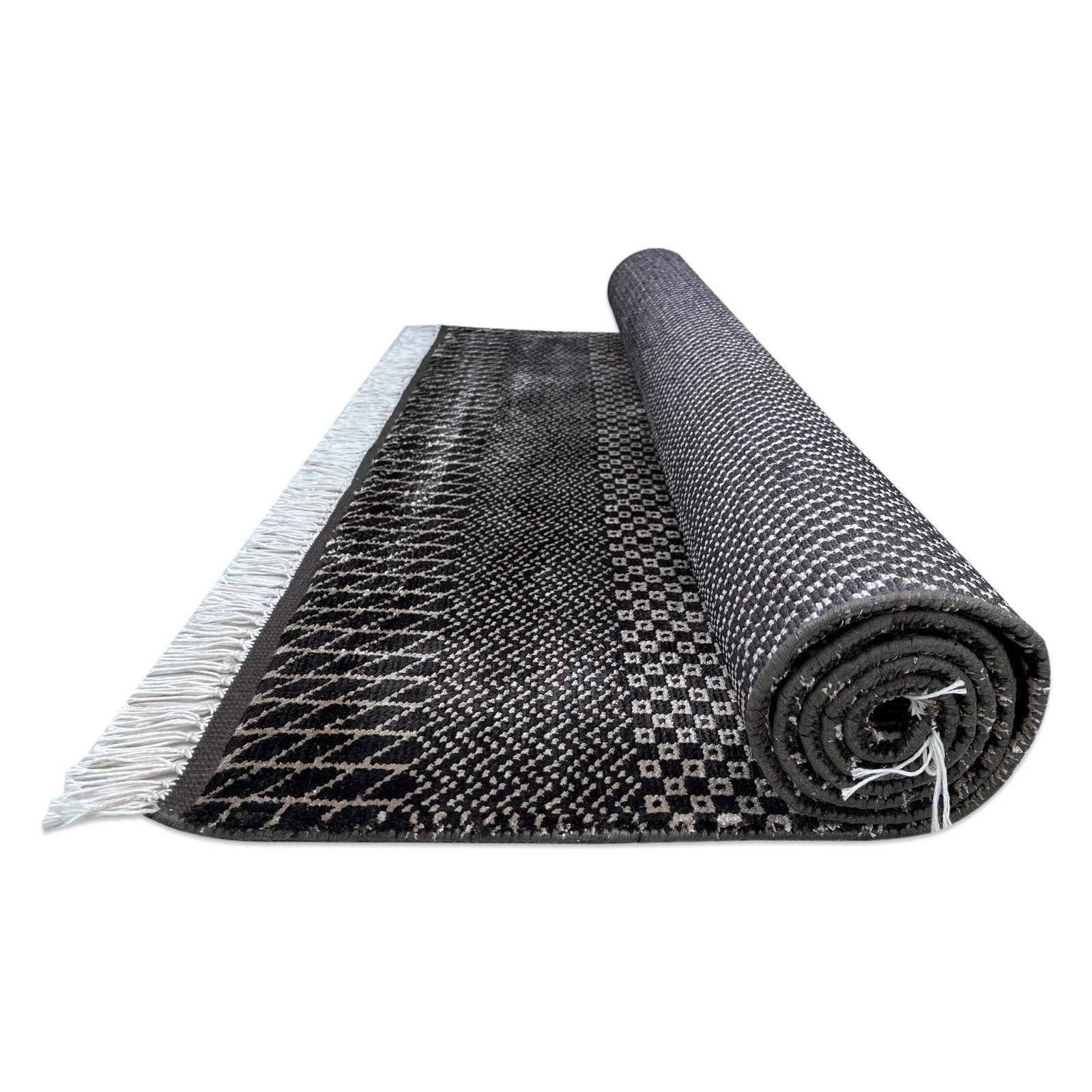 4x6 feet Hand Knotted Bamboo Silk Carpet Black and Gray Grass - Image 7
