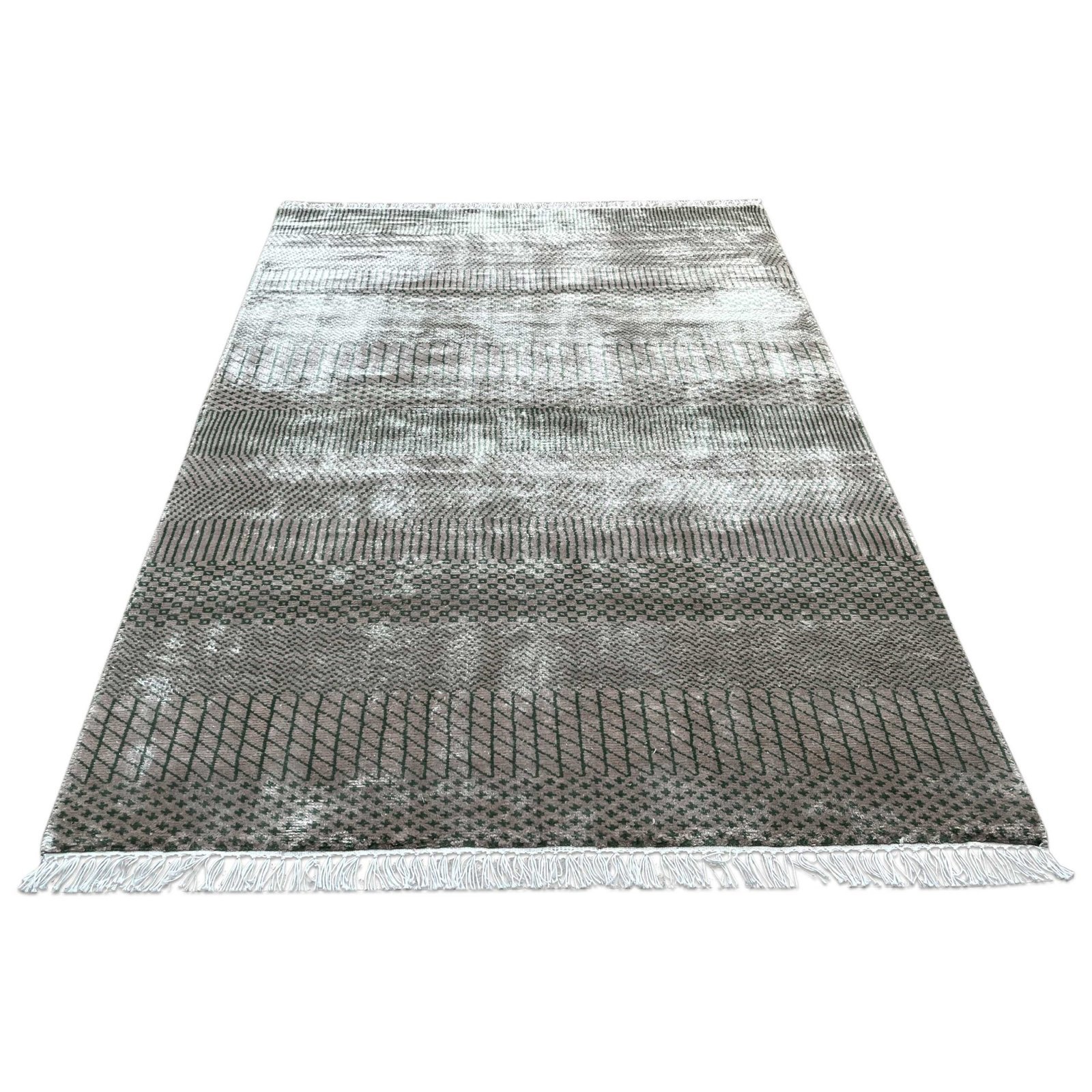 4x6 ft Hand Knotted Modern Carpet Beige Grass Design - Image 2