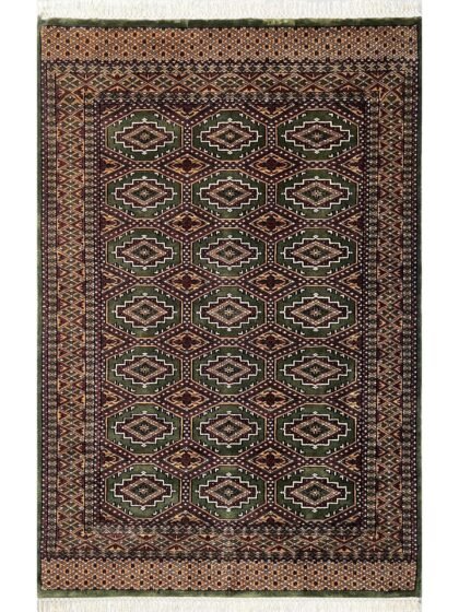 4x6 ft Hand Knotted Woolen Carpet Gul Bukhara Green