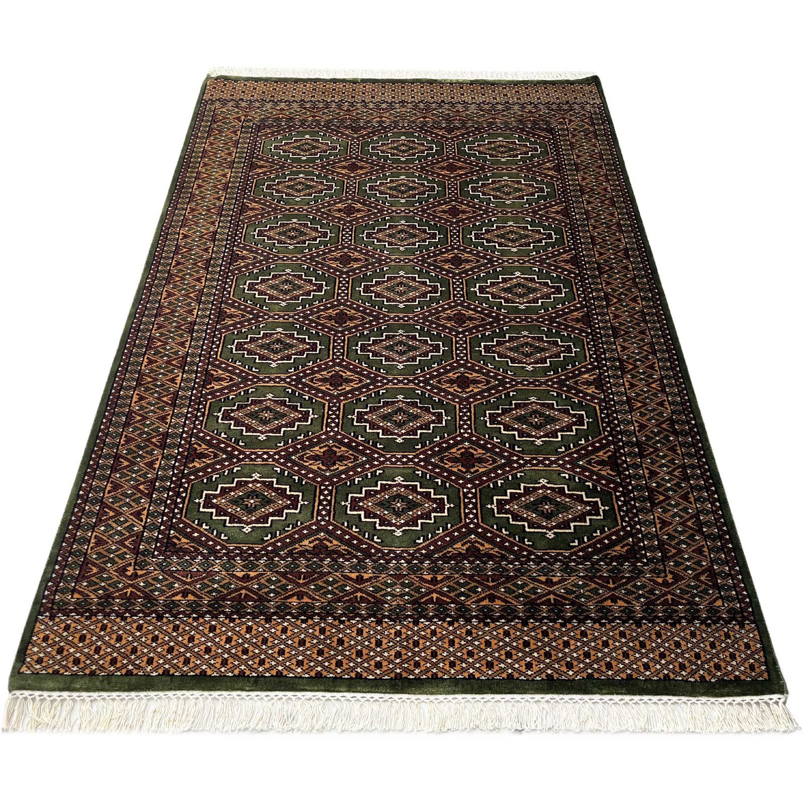 4x6 ft Hand Knotted Woolen Carpet Gul Bukhara Green - Image 2