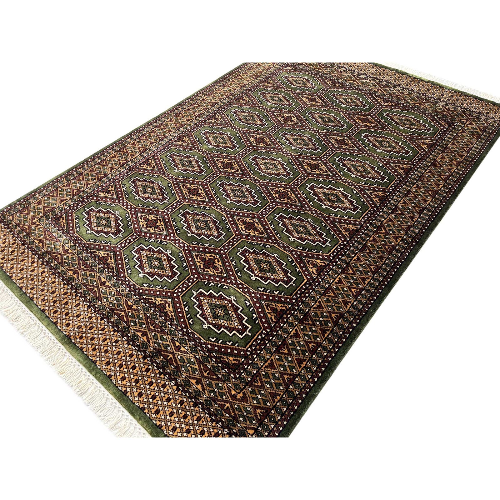 4x6 ft Hand Knotted Woolen Carpet Gul Bukhara Green - Image 5