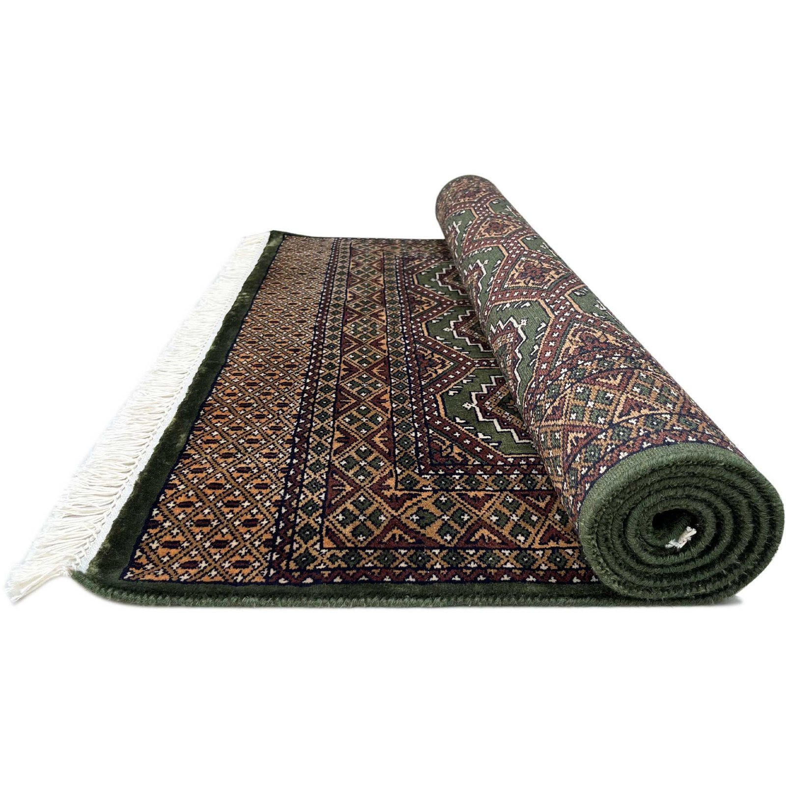 4x6 ft Hand Knotted Woolen Carpet Gul Bukhara Green - Image 3