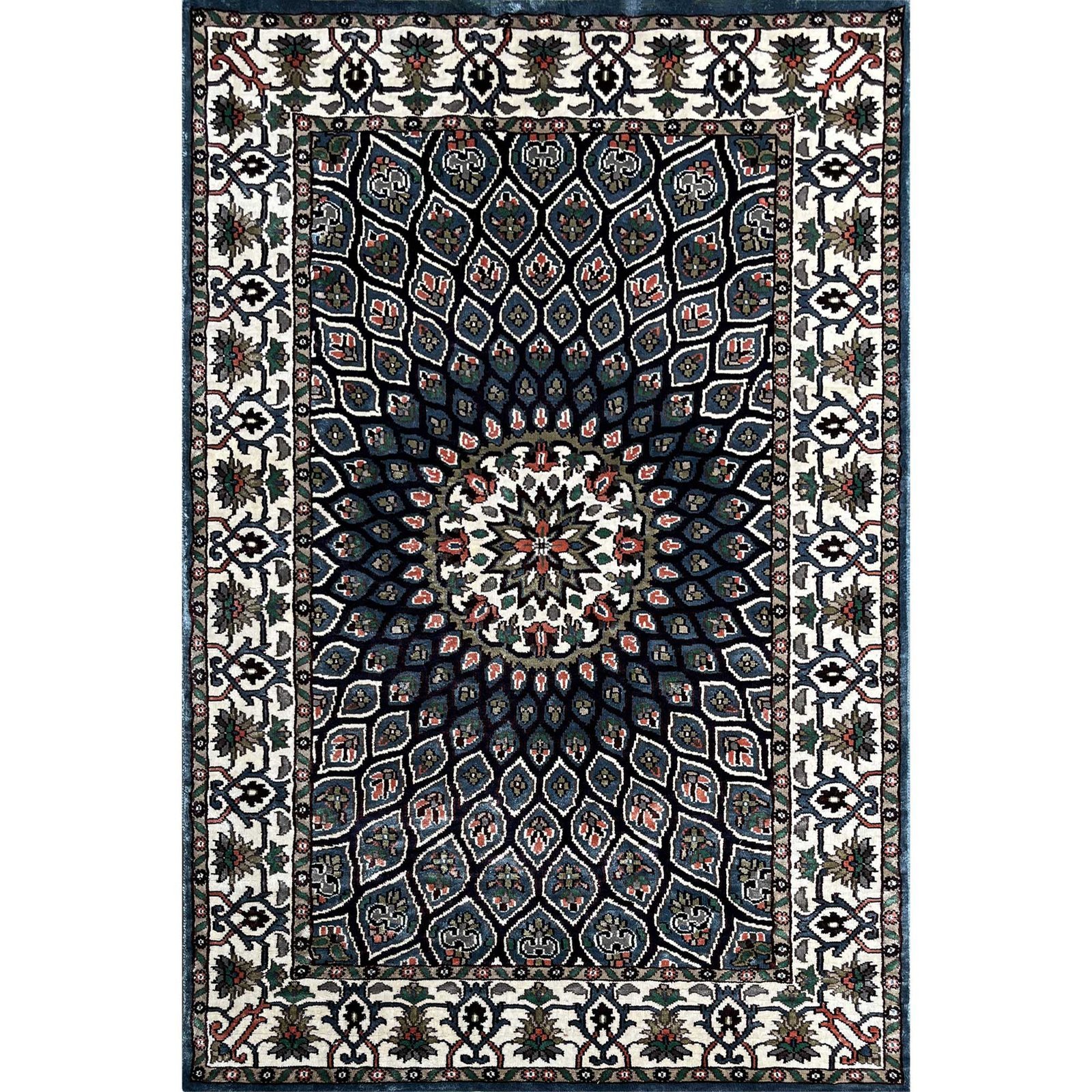 4x6 Feet Hand Knotted Bamboo Silk Blue Carpet Gumbad