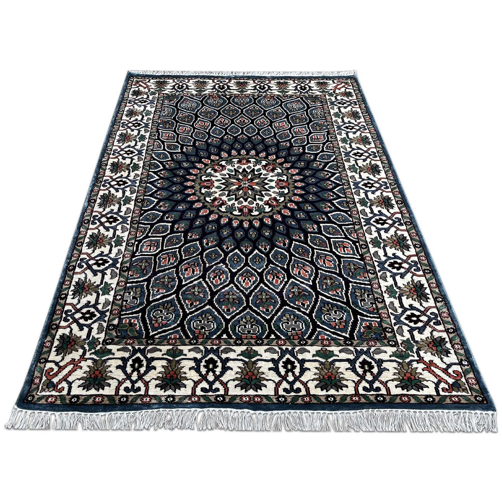 4x6 Feet Hand Knotted Bamboo Silk Blue Carpet Gumbad - Image 2