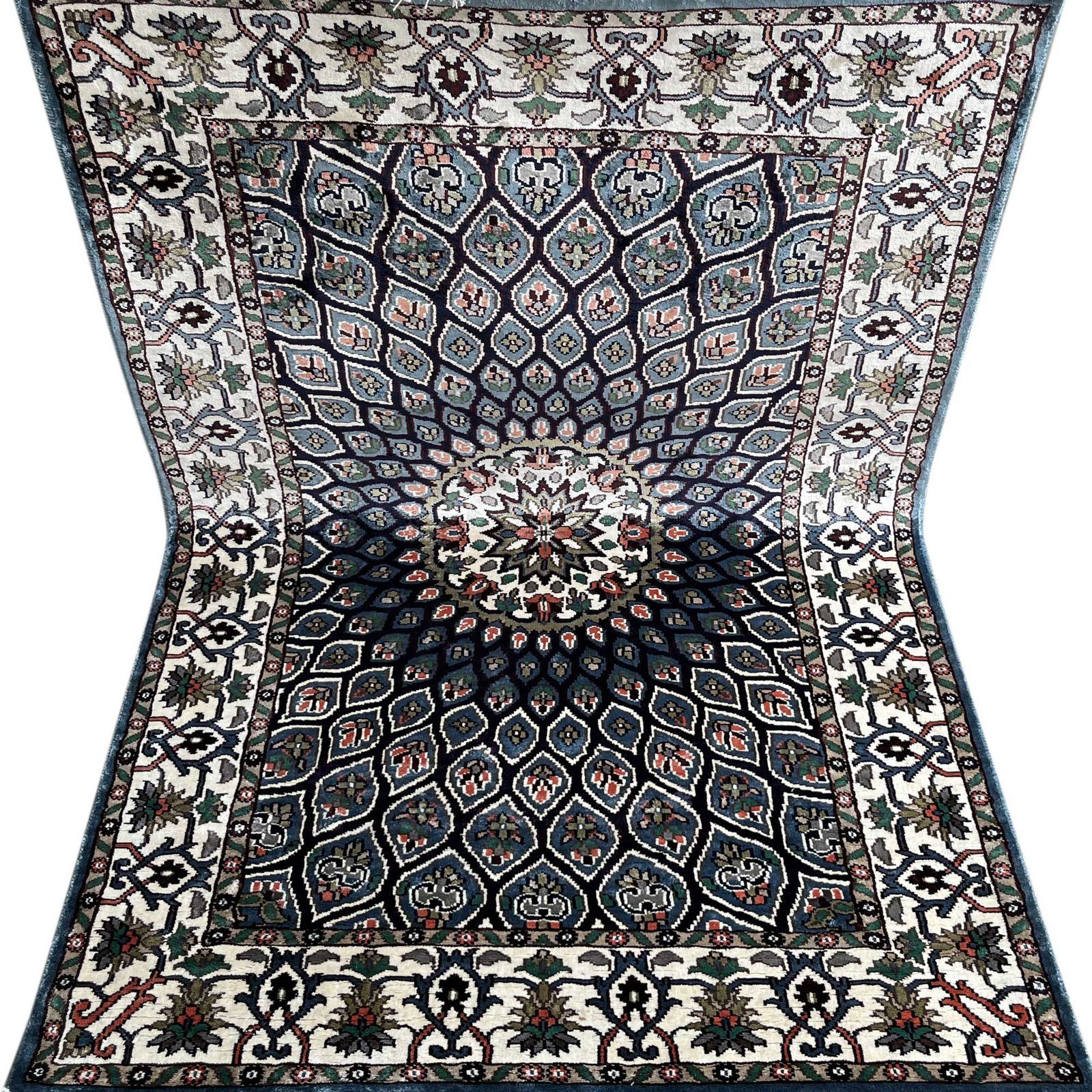 4x6 Feet Hand Knotted Bamboo Silk Blue Carpet Gumbad - Image 5
