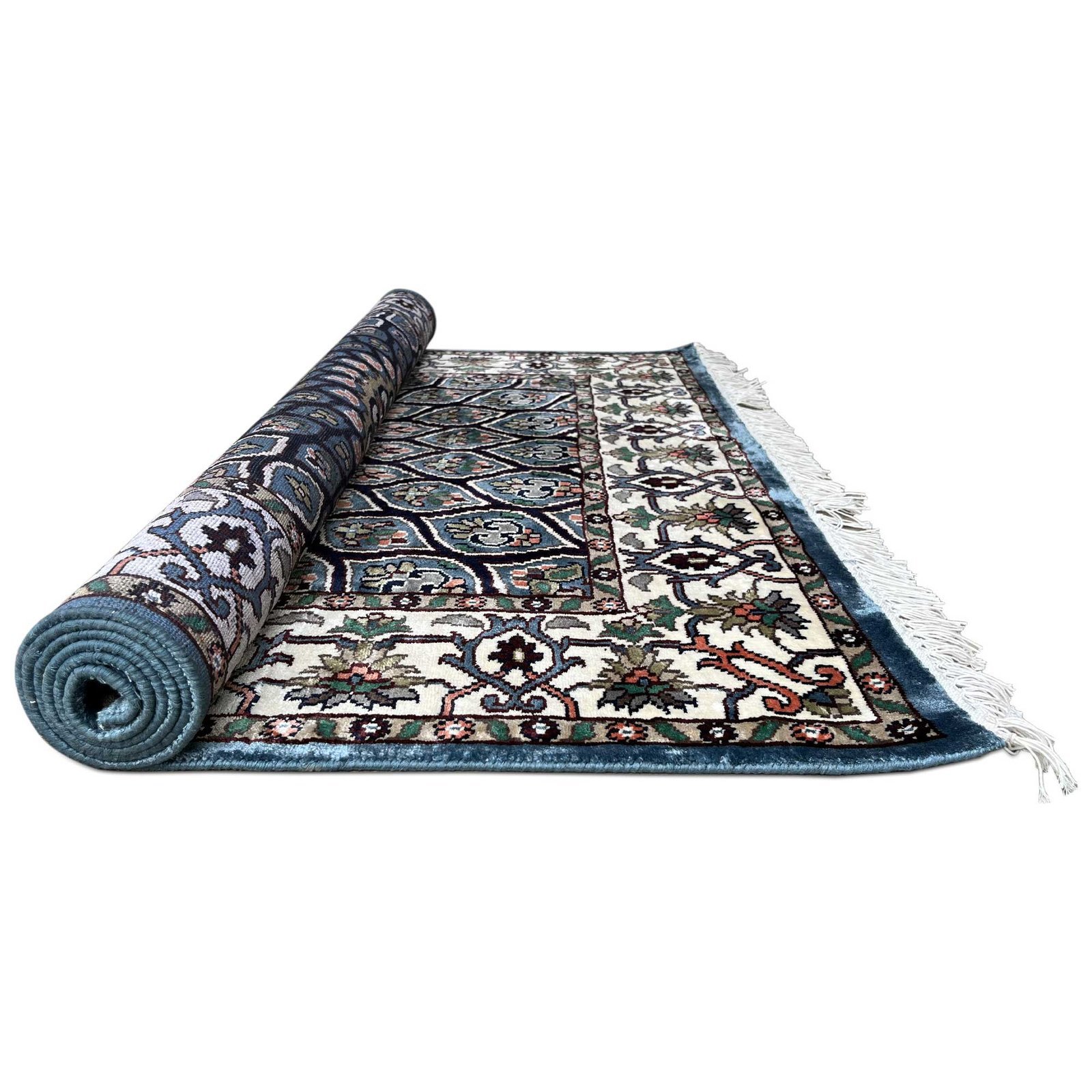 4x6 Feet Hand Knotted Bamboo Silk Blue Carpet Gumbad - Image 6