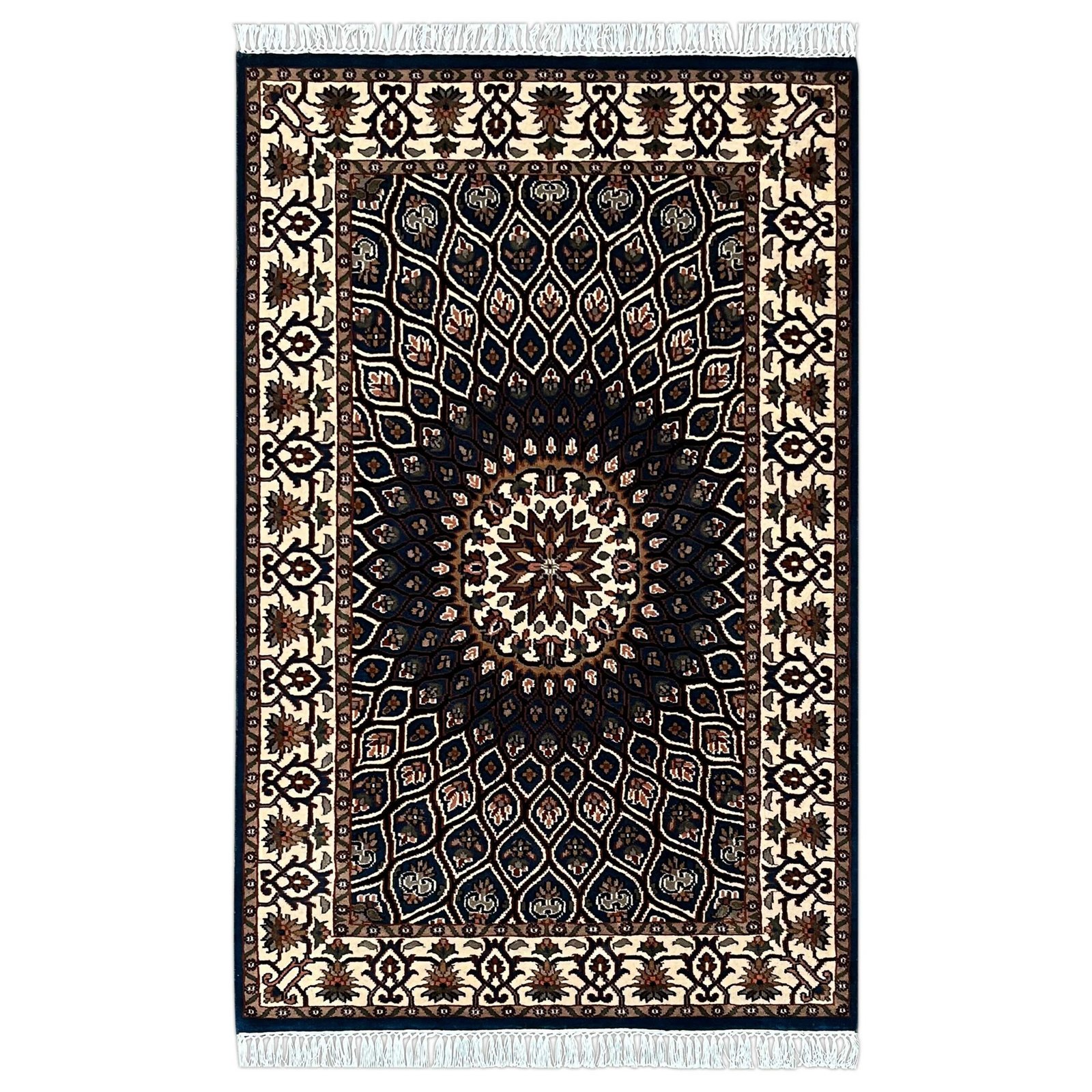 4x6 Feet Hand Knotted Wool Carpet Gumbad (Blue)