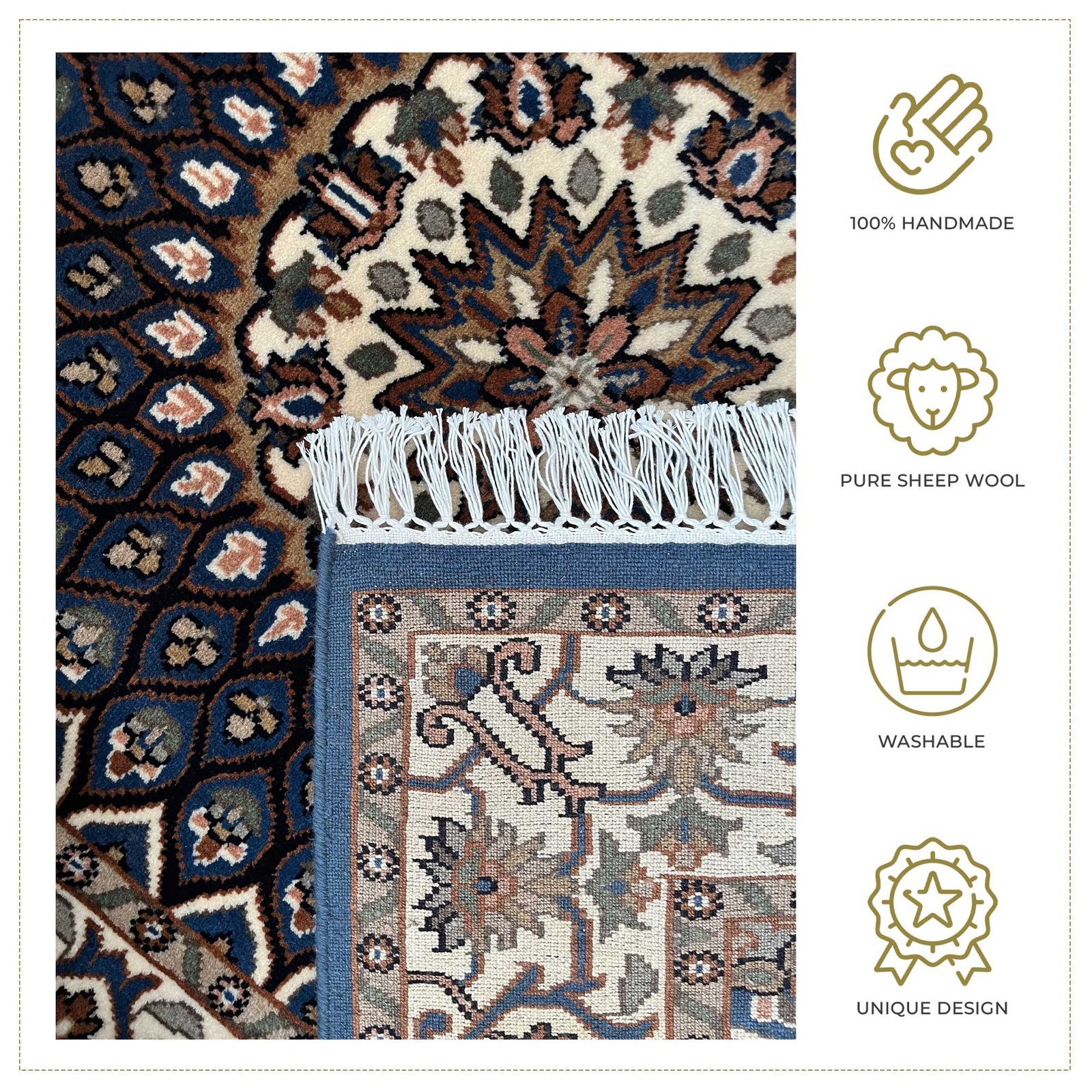 4x6 Feet Hand Knotted Wool Carpet Gumbad (Blue) - Image 2