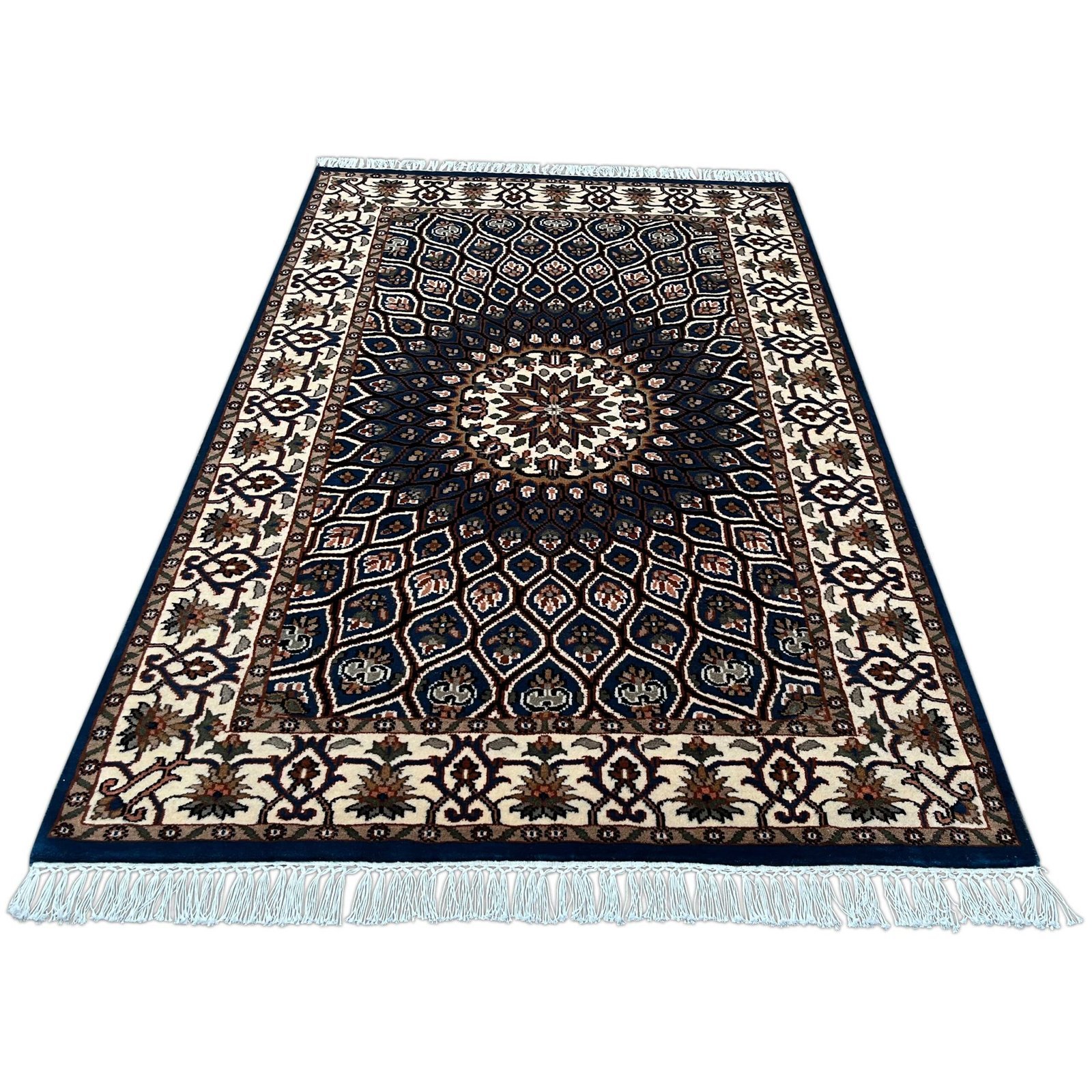 4x6 Feet Hand Knotted Wool Carpet Gumbad (Blue) - Image 3