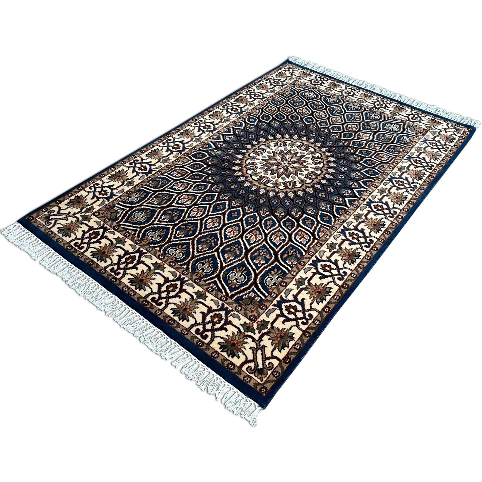 4x6 Feet Hand Knotted Wool Carpet Gumbad (Blue) - Image 4