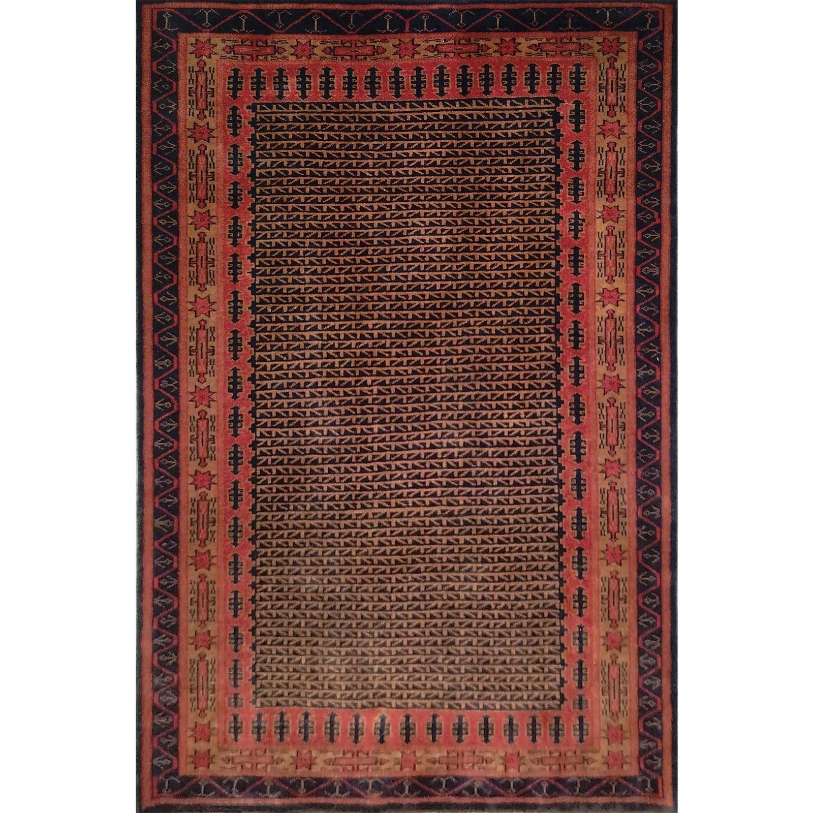4x6 Ft Handmade Black & Brown Wool Carpet
