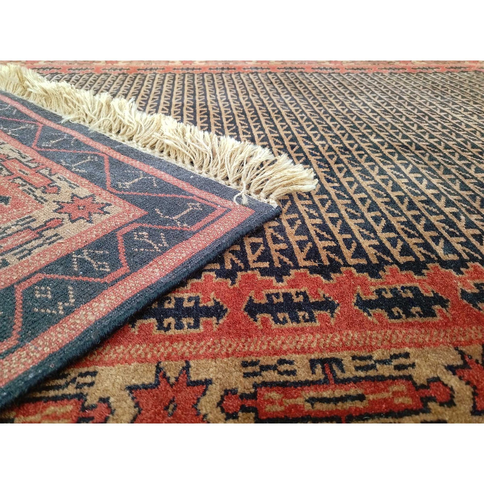 4x6 Ft Handmade Black & Brown Wool Carpet - Image 4