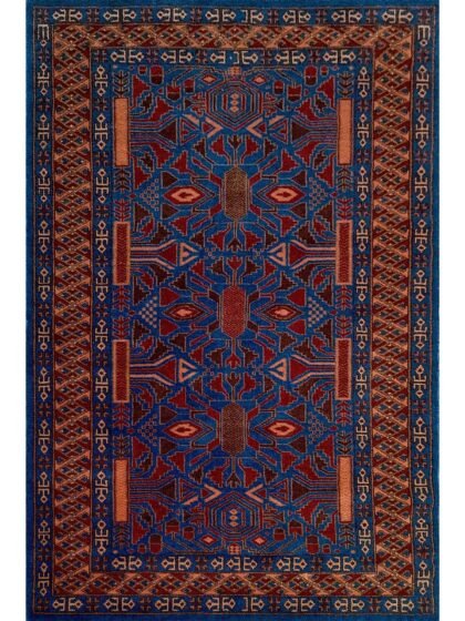 4x6 ft Blue Hand knotted Wool Carpet