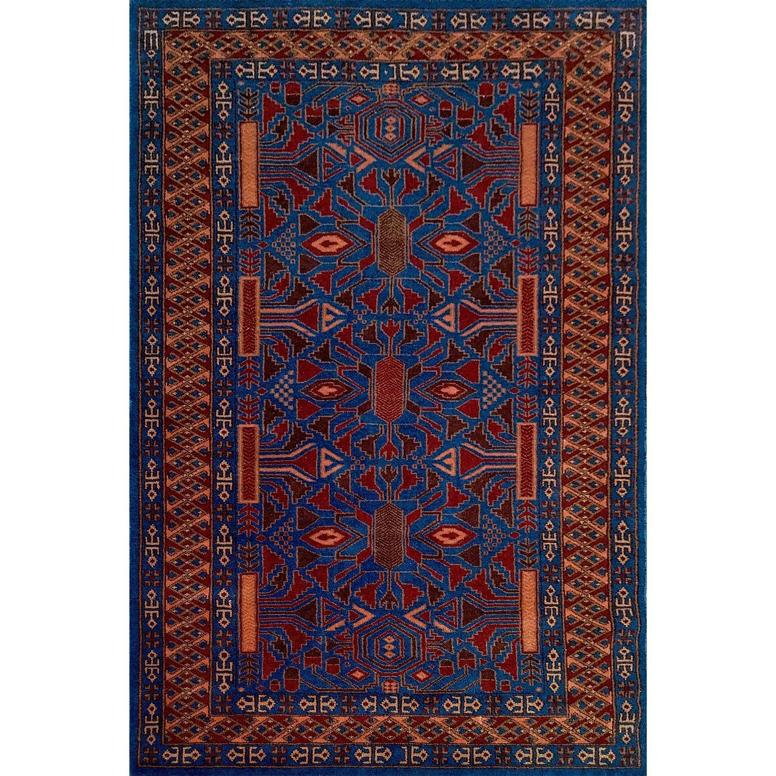 4x6 ft Blue Hand knotted Wool Carpet