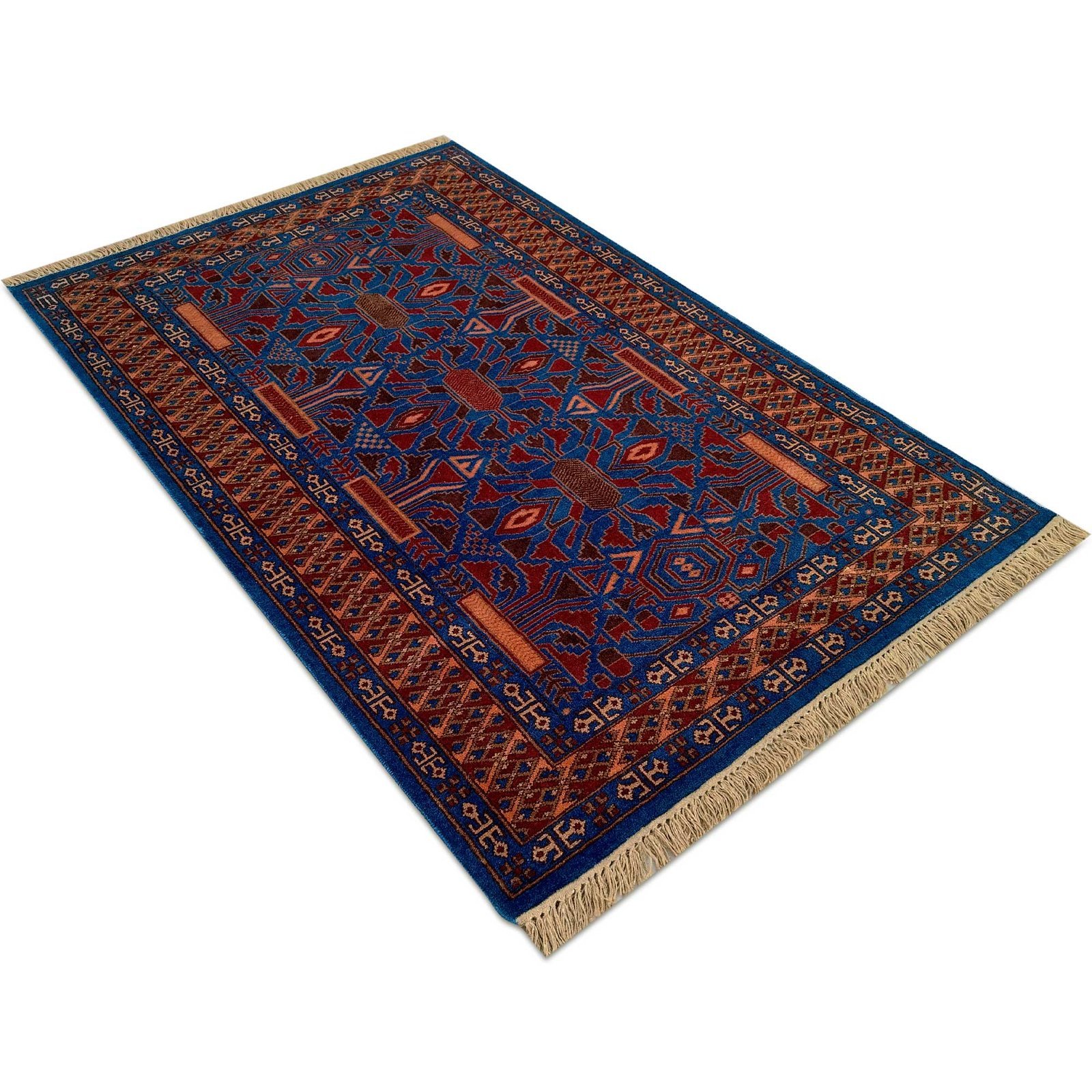 4x6 ft Blue Hand knotted Wool Carpet - Image 2