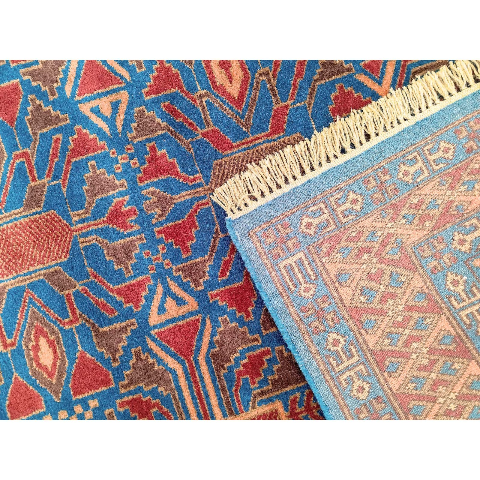 4x6 ft Blue Hand knotted Wool Carpet - Image 4
