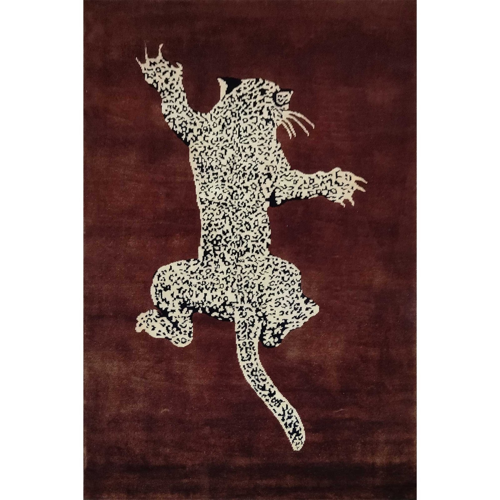 4x6 ft Brown Hand Knotted Wool Leopard Carpet