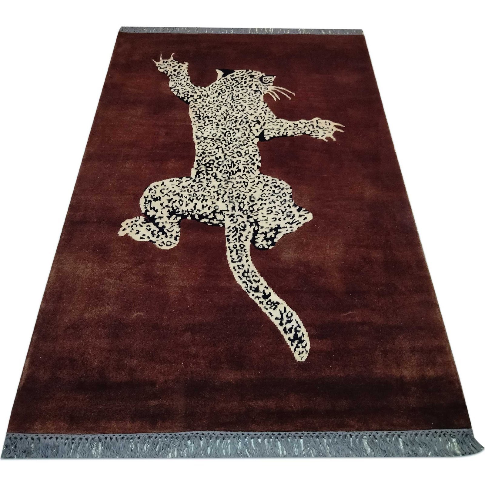 4x6 ft Brown Hand Knotted Wool Leopard Carpet - Image 2