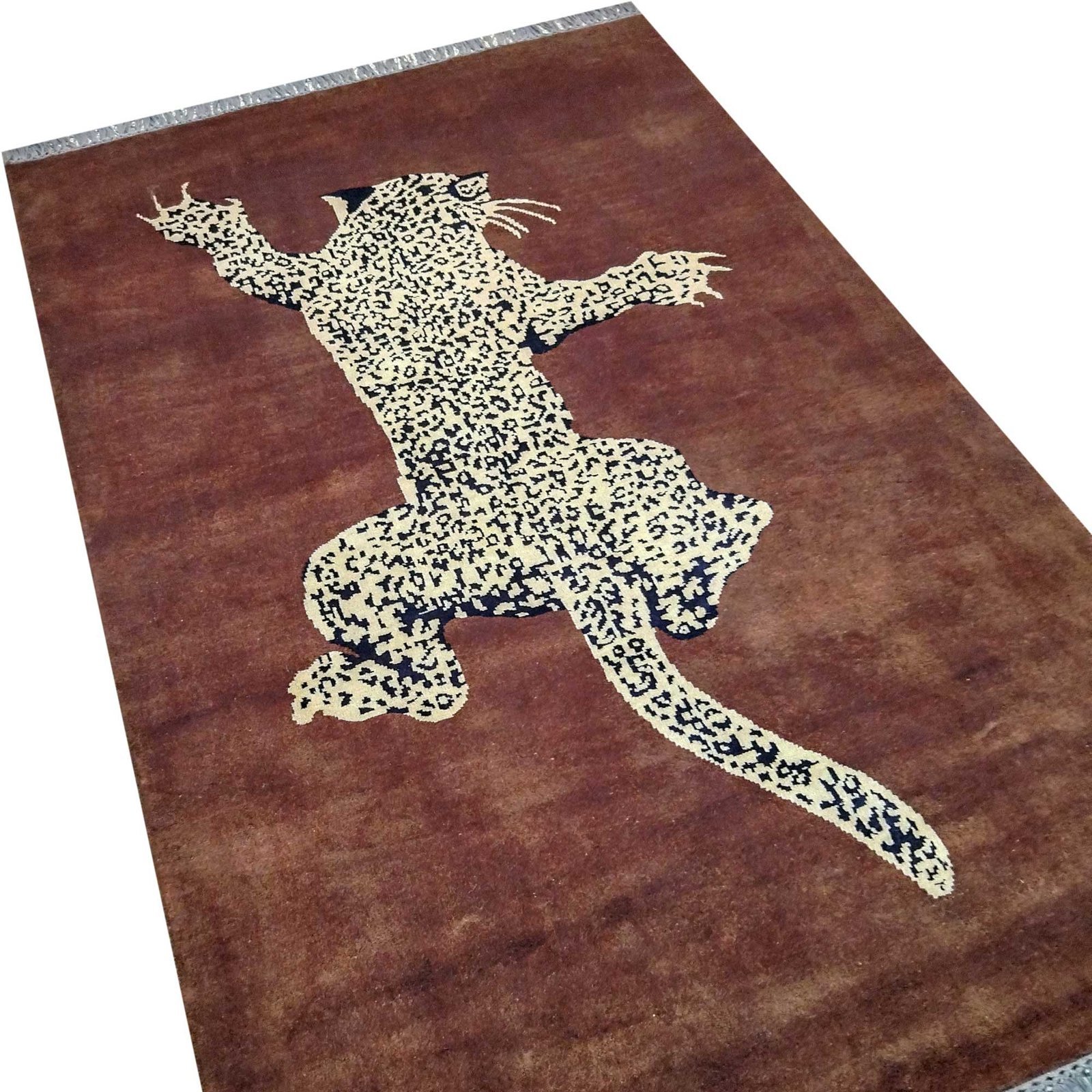 4x6 ft Brown Hand Knotted Wool Leopard Carpet - Image 3