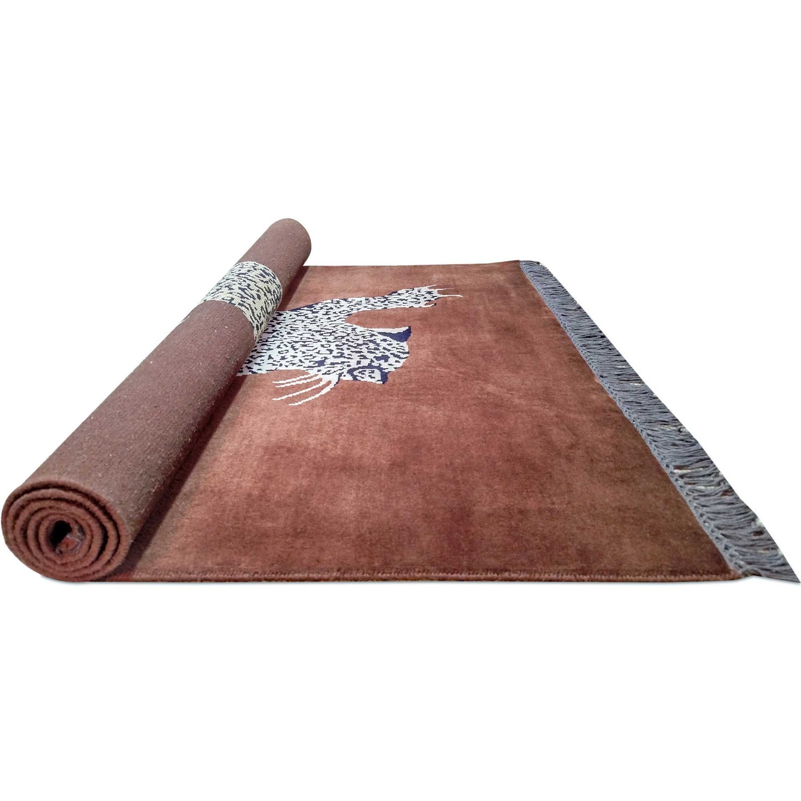 4x6 ft Brown Hand Knotted Wool Leopard Carpet - Image 6