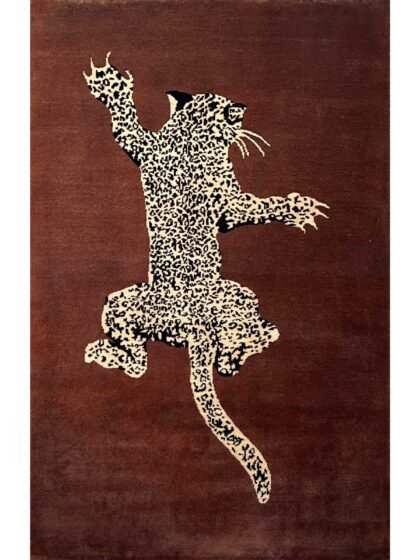 4x6 ft Hand Knotted Woolen Carpet Copper Leopard