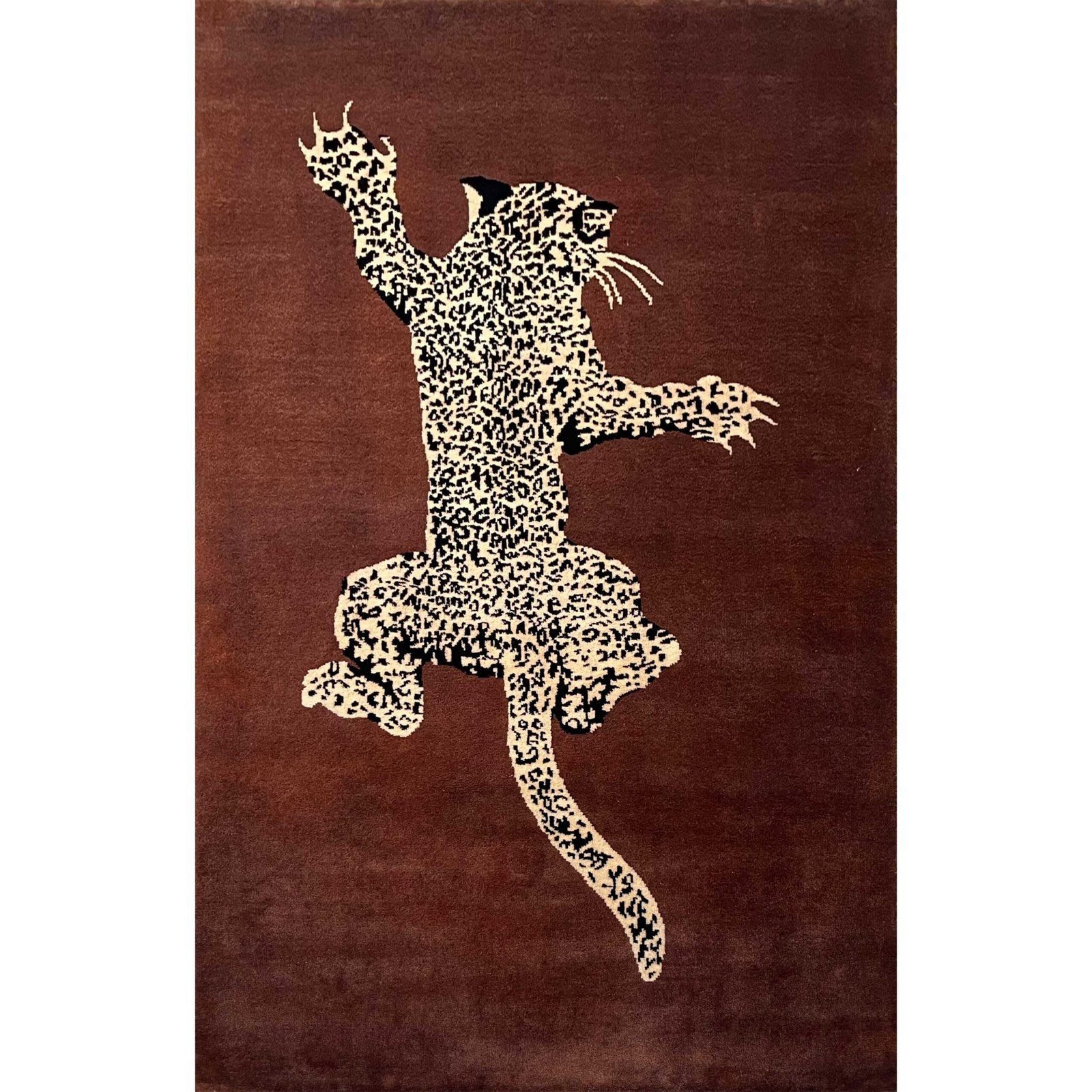 4x6 ft Hand Knotted Woolen Carpet Copper Leopard