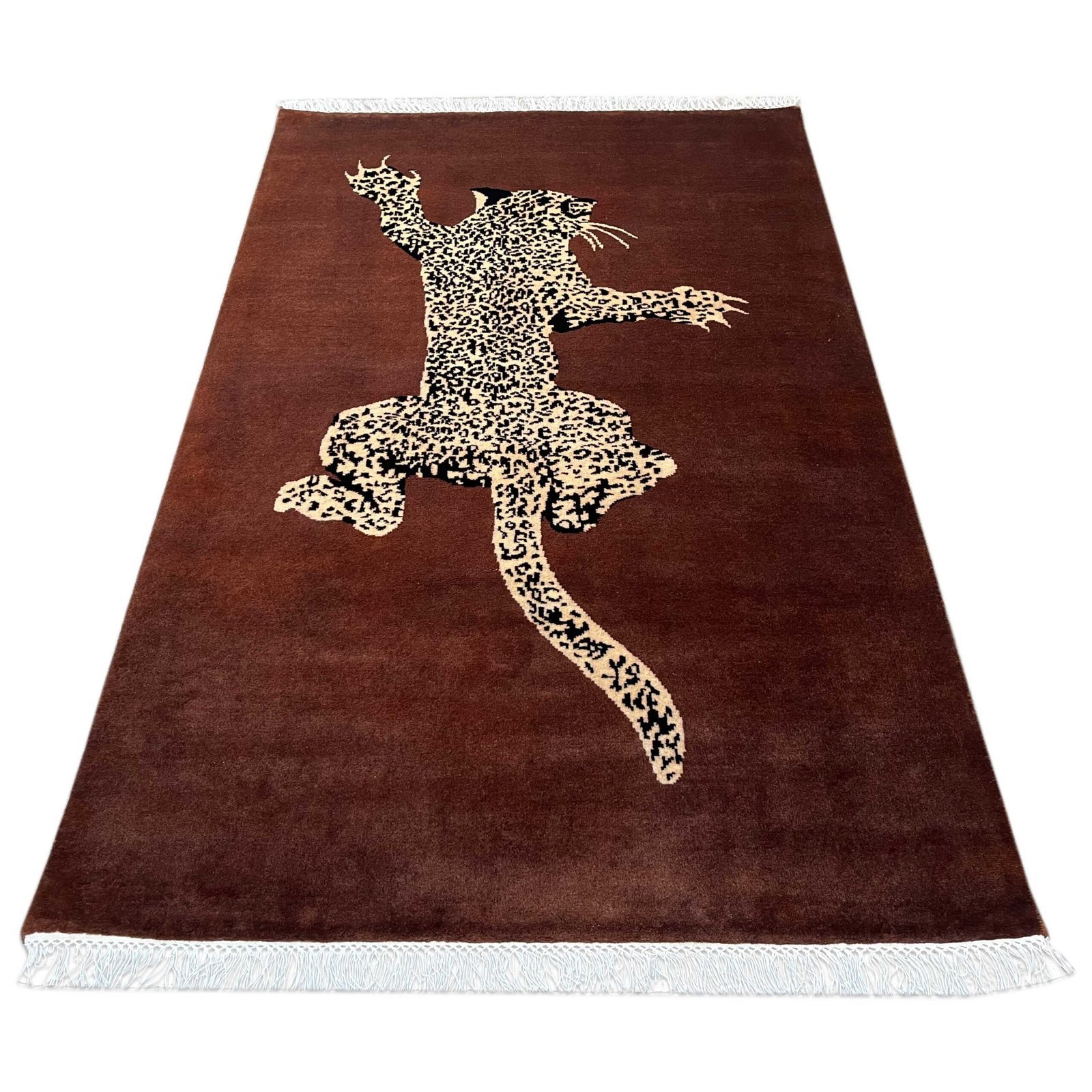 4x6 ft Hand Knotted Woolen Carpet Copper Leopard - Image 2