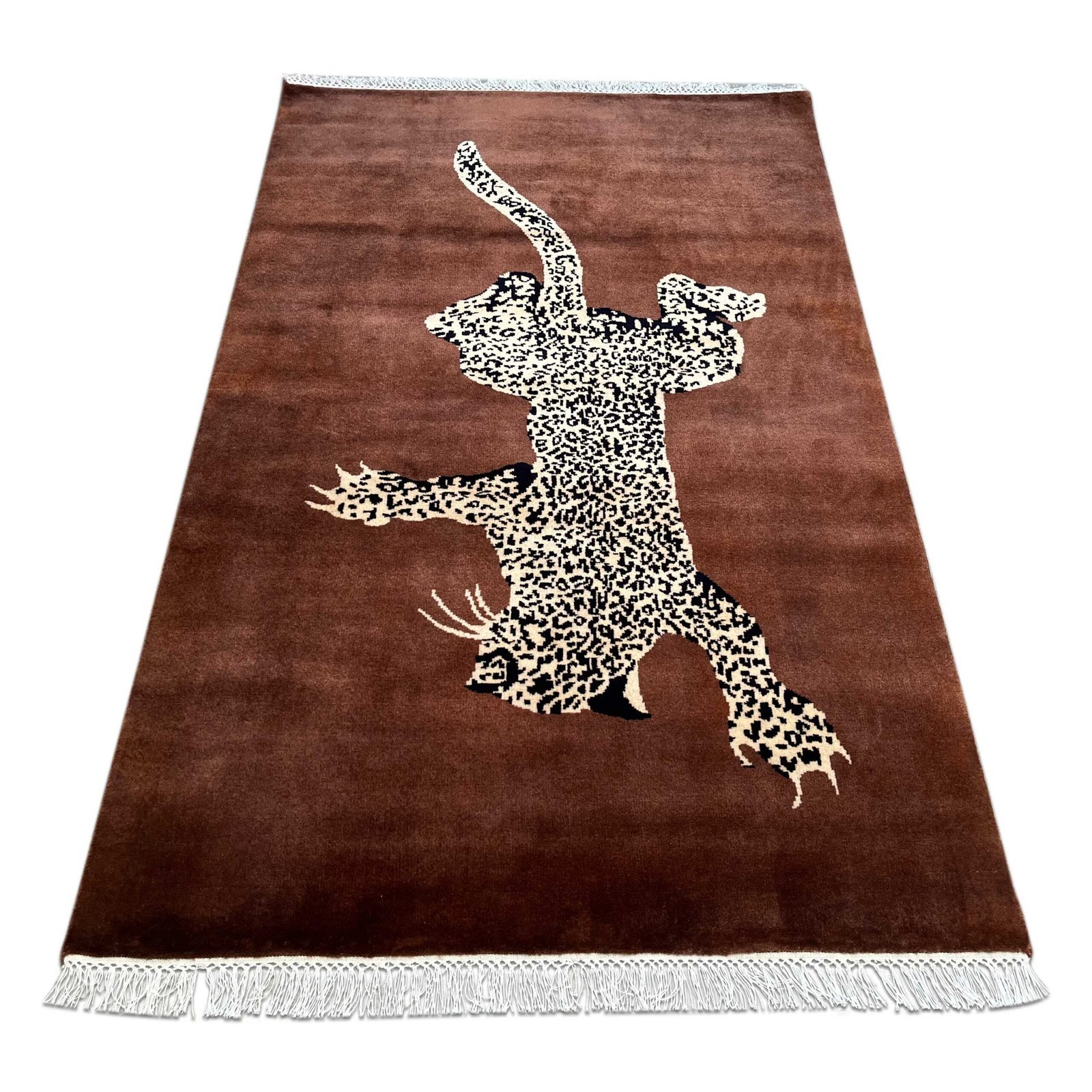 4x6 ft Hand Knotted Woolen Carpet Copper Leopard - Image 7