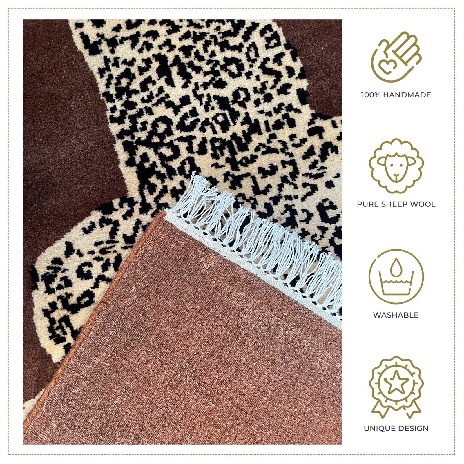 4x6 ft Hand Knotted Woolen Carpet Copper Leopard - Image 5