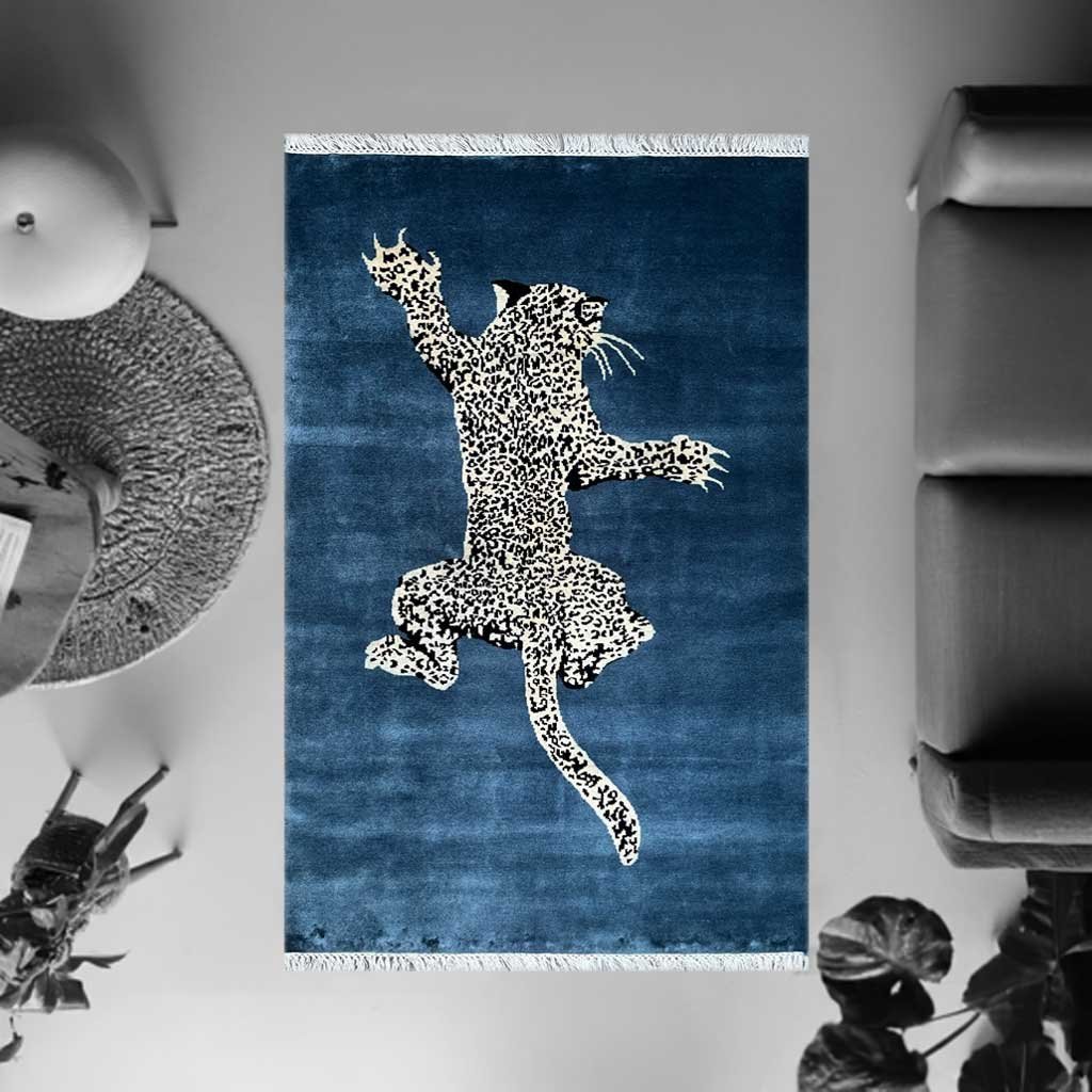 4x6 ft Hand Knotted Wool Carpet Bluish Gray Leopard - Image 2
