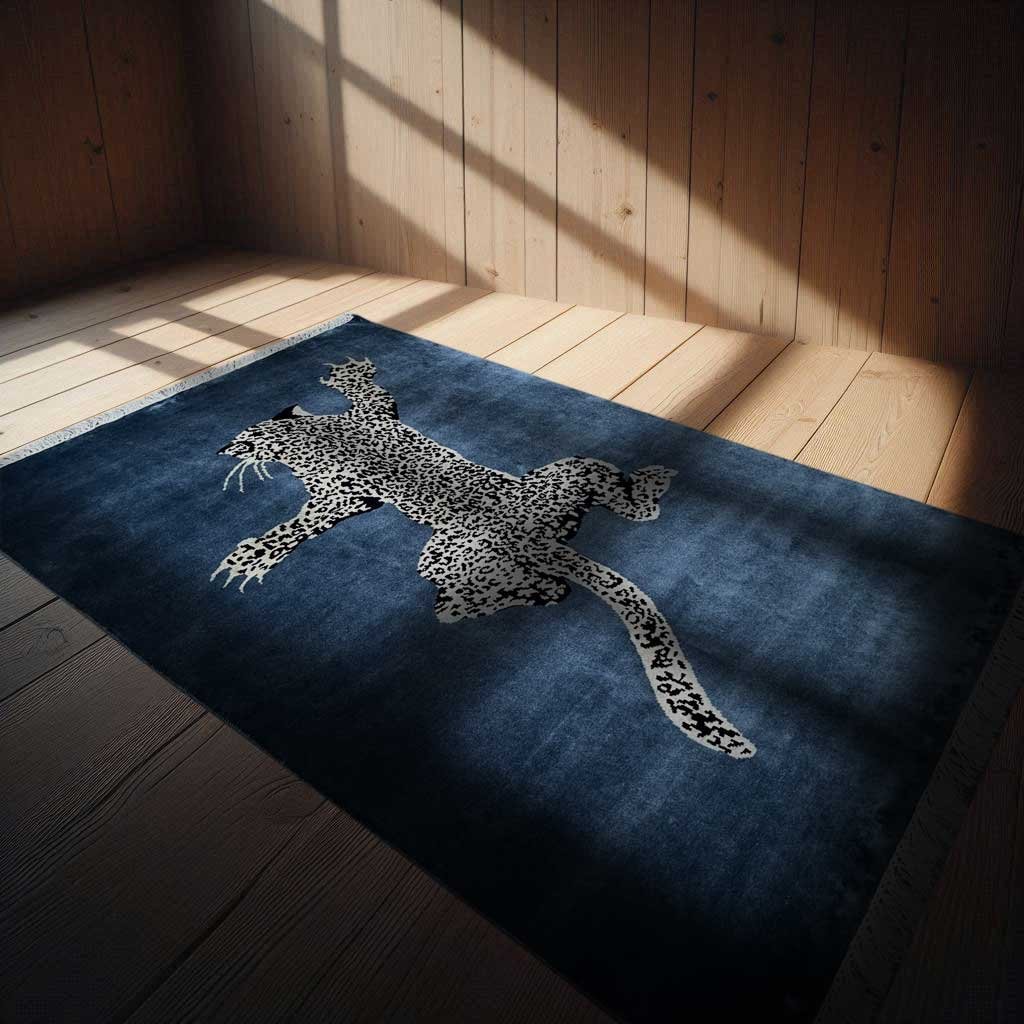 4x6 ft Hand Knotted Wool Carpet Bluish Gray Leopard - Image 9