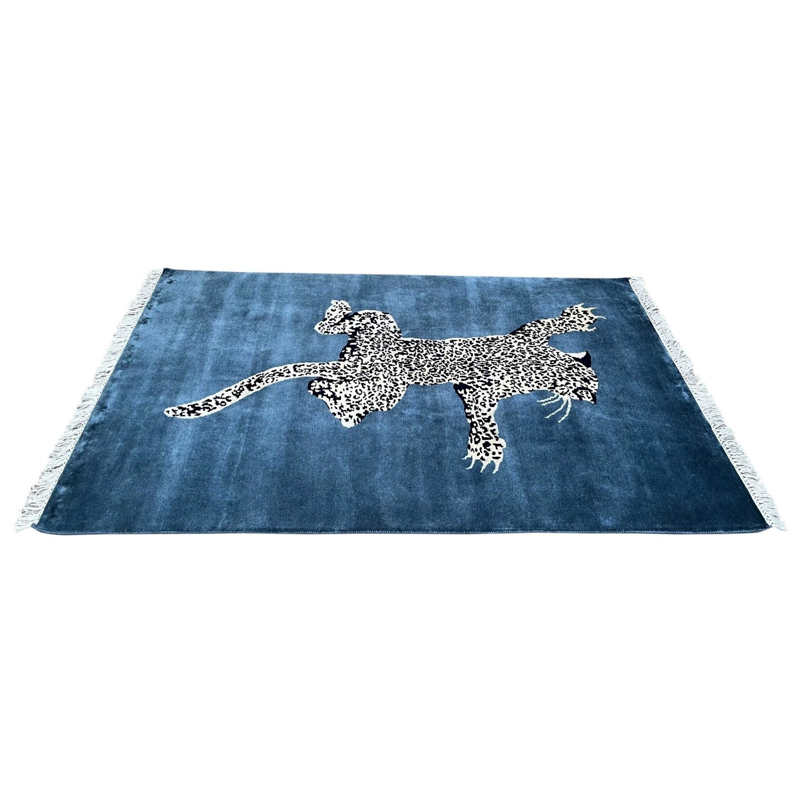 4x6 ft Hand Knotted Wool Carpet Bluish Gray Leopard - Image 8