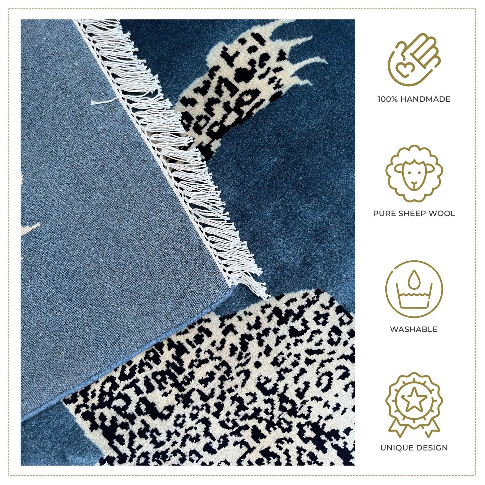 4x6 ft Hand Knotted Wool Carpet Bluish Gray Leopard - Image 5