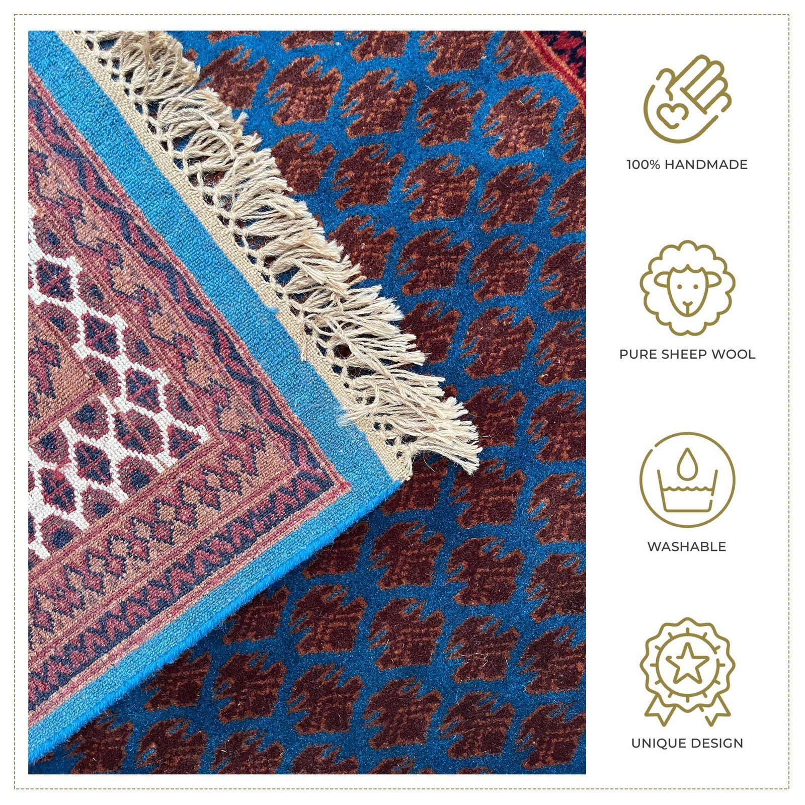 4x6 ft Hand Knotted Wool Carpet Blue Lichi - Image 4