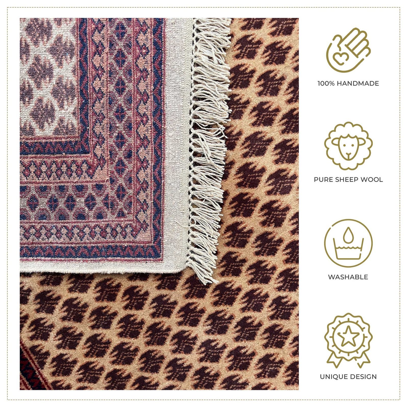 4x6 ft Hand Knotted Wool Carpet Camel Lichi - Image 3