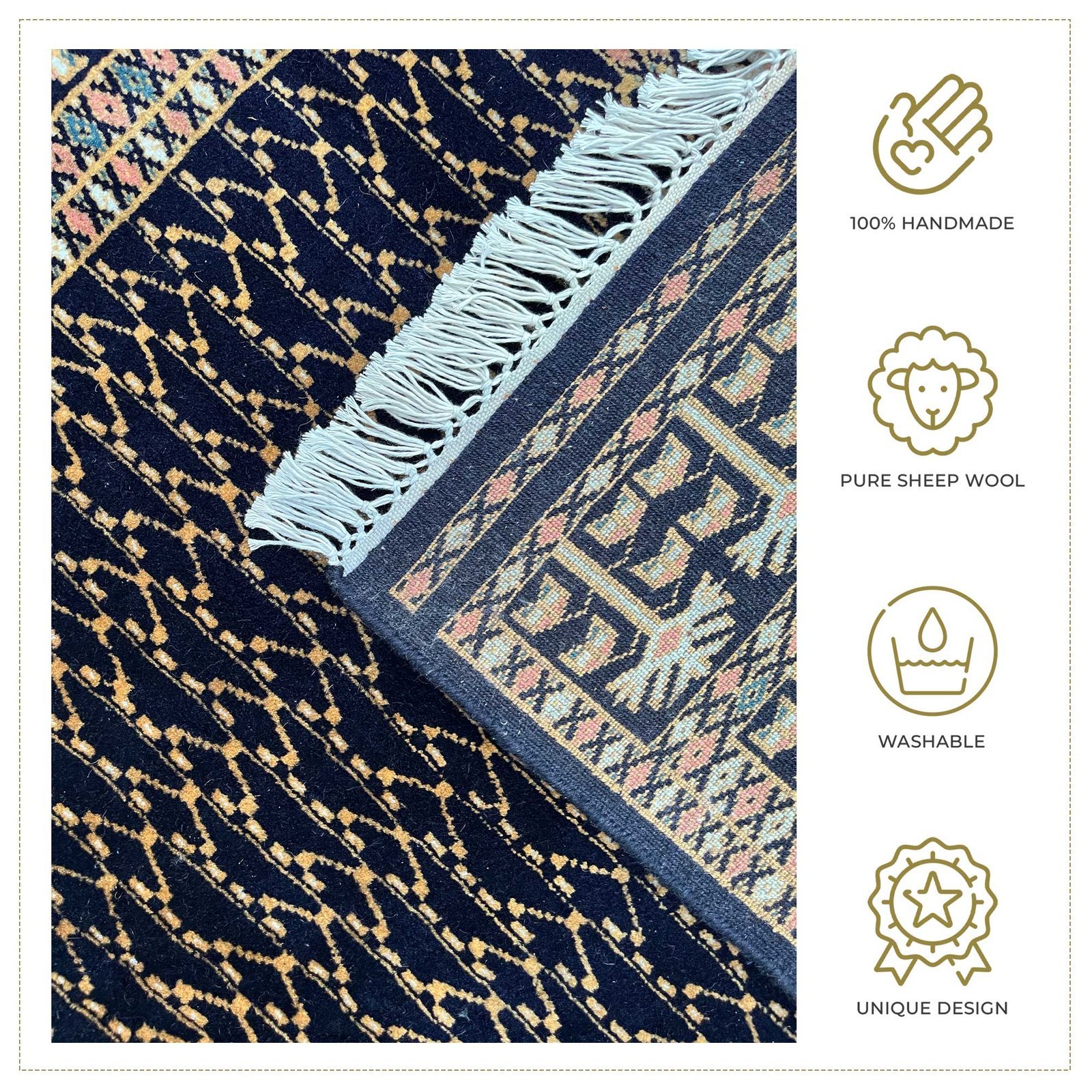 4x6 ft Hand Knotted Woolen Carpet Black Parda - Image 4